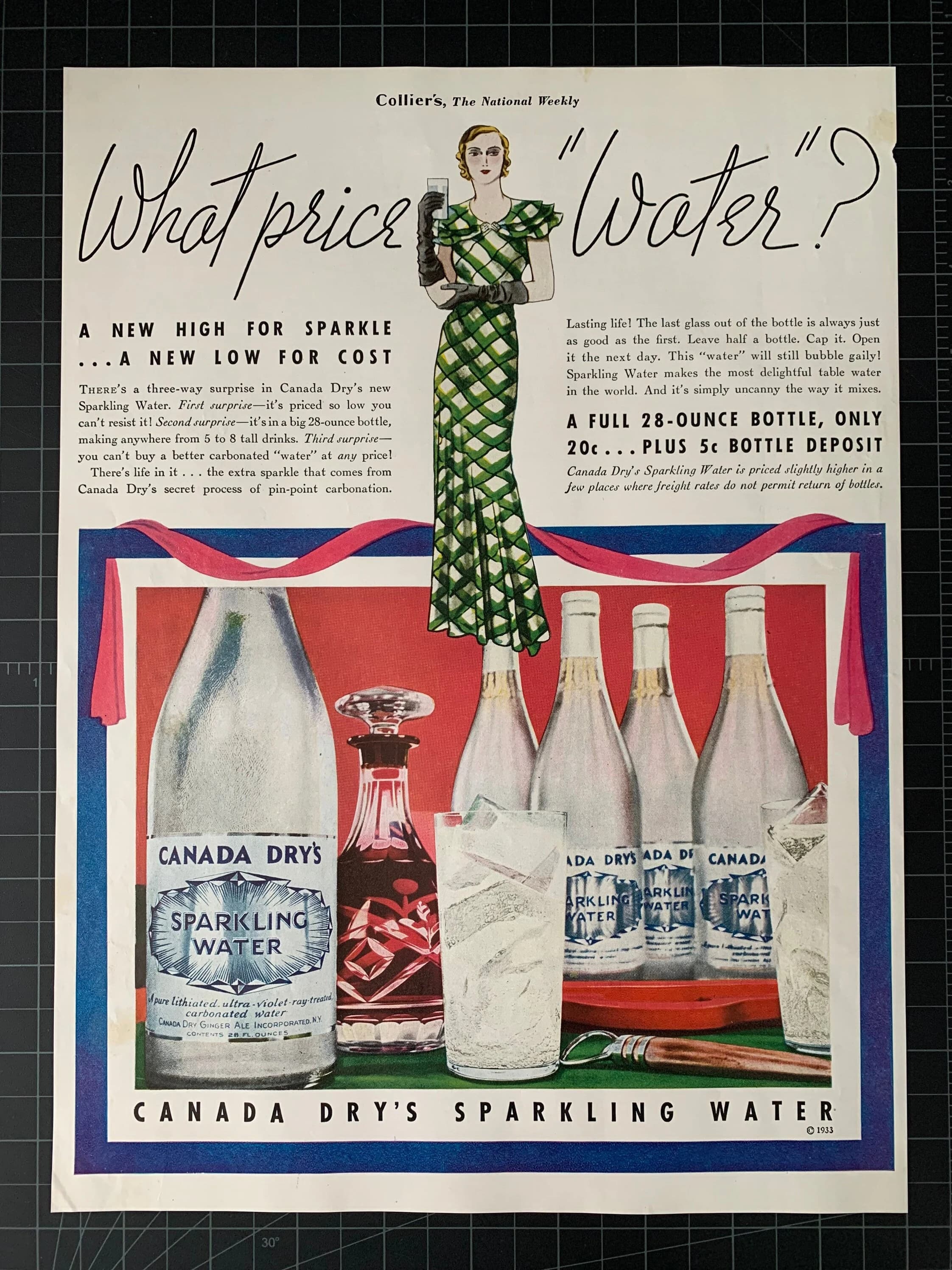 Vintage 1933 Canada Dry Sparkling Water Original Print Ad