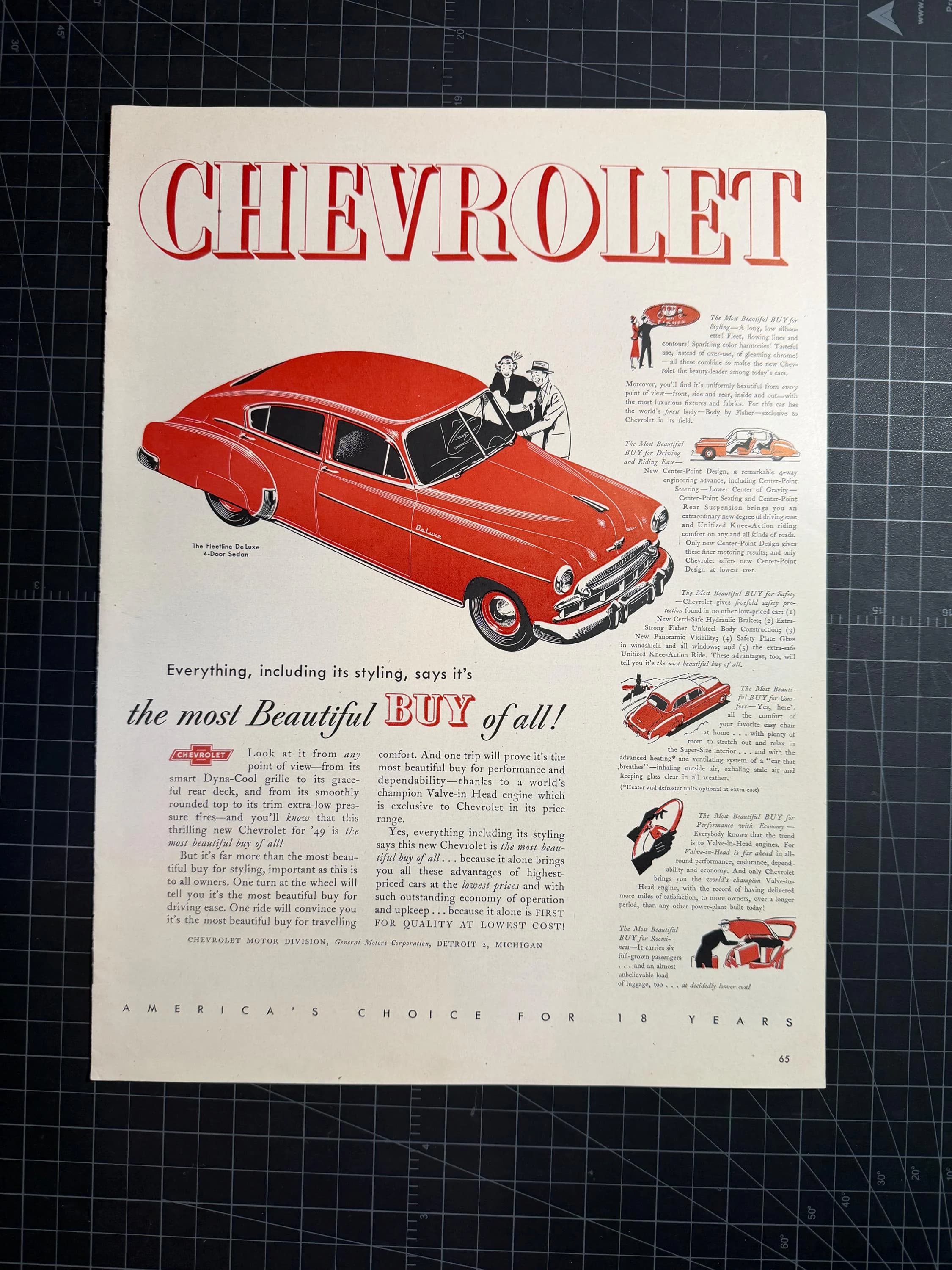 Vintage 1949 Chevrolet Original Print Ad