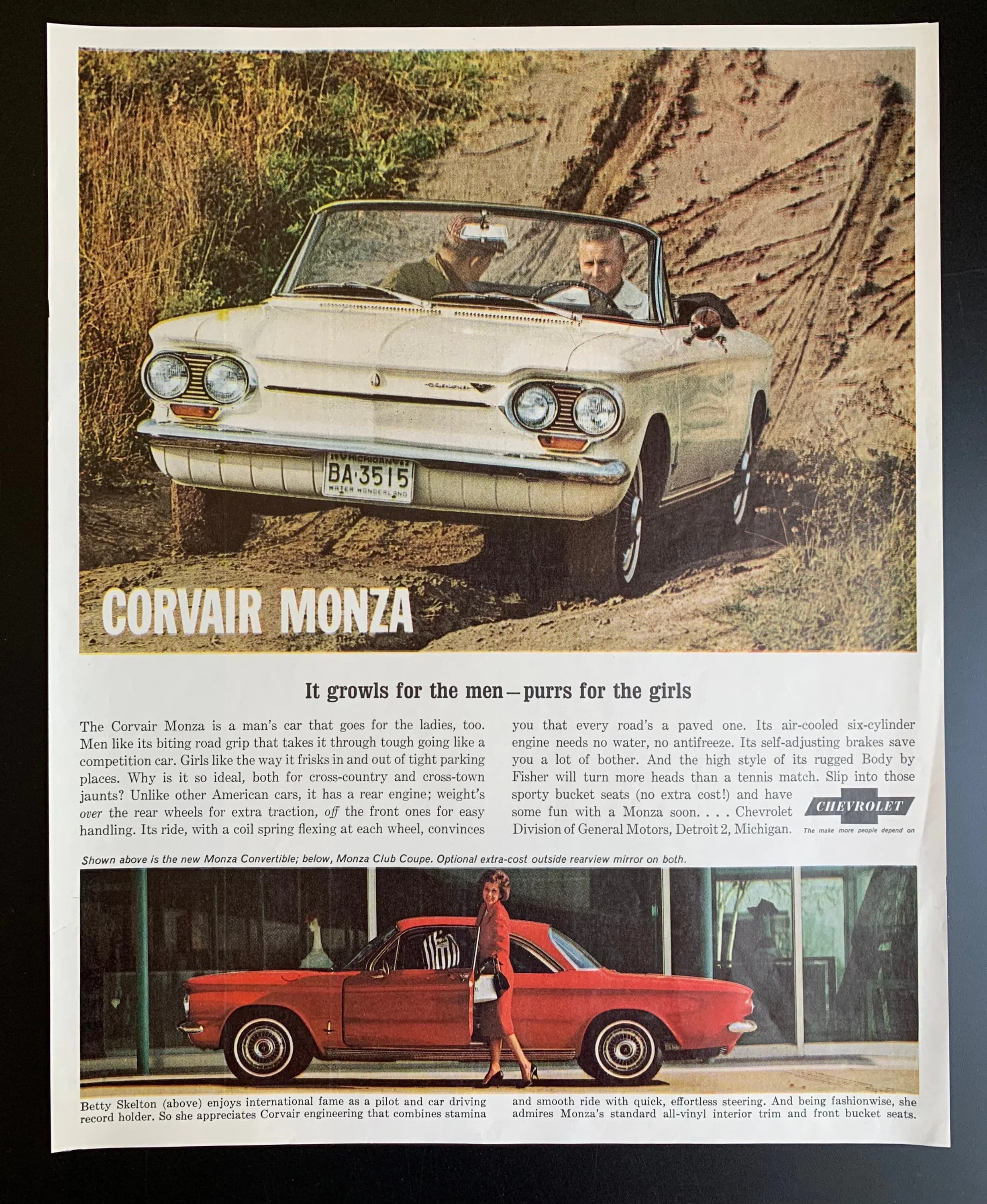 Vintage 1960s Chevrolet Corvair Monza Original Print Ad