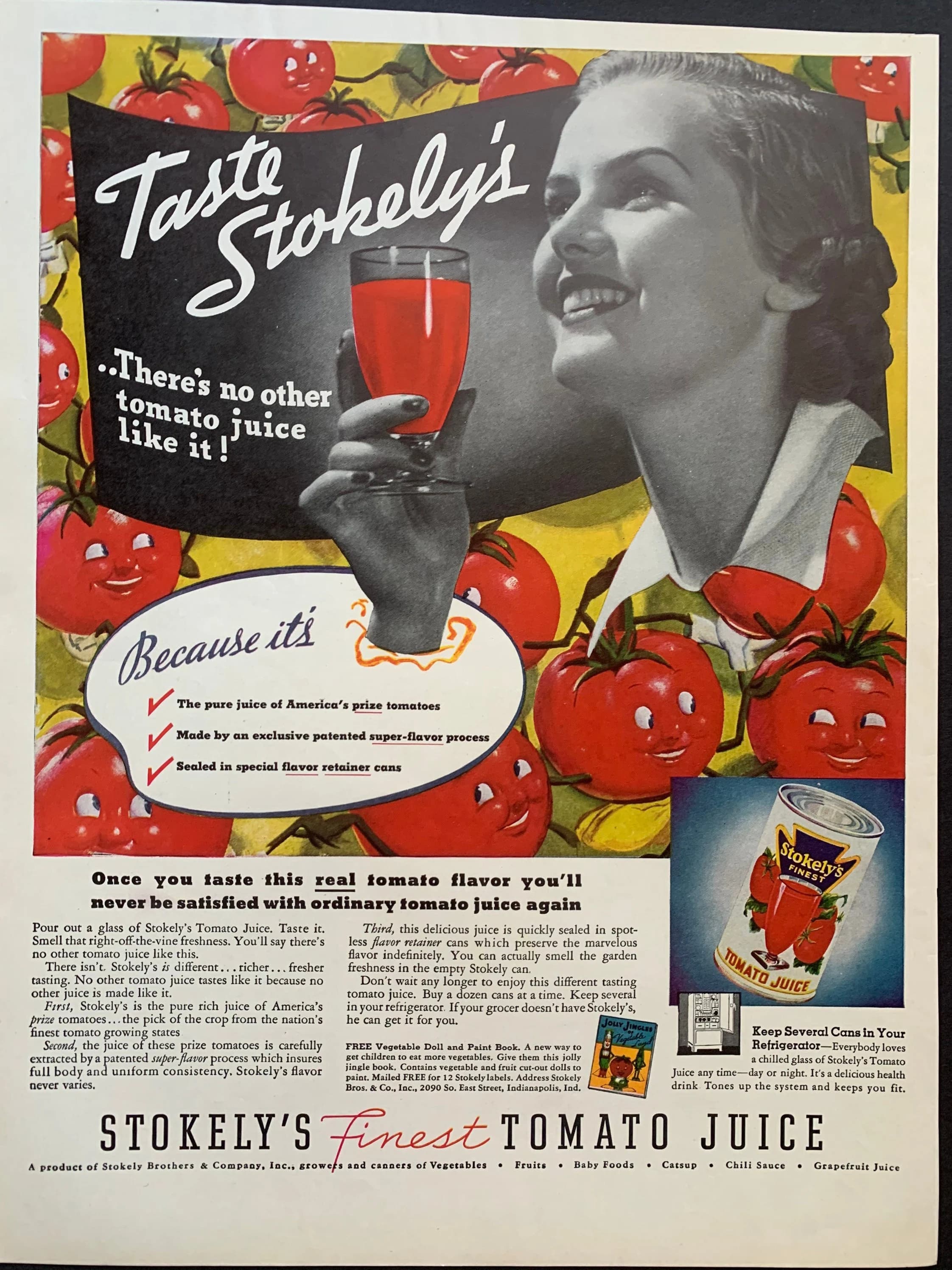 Vintage 1937 Stokely’s Tomato Juice Original Advertisement