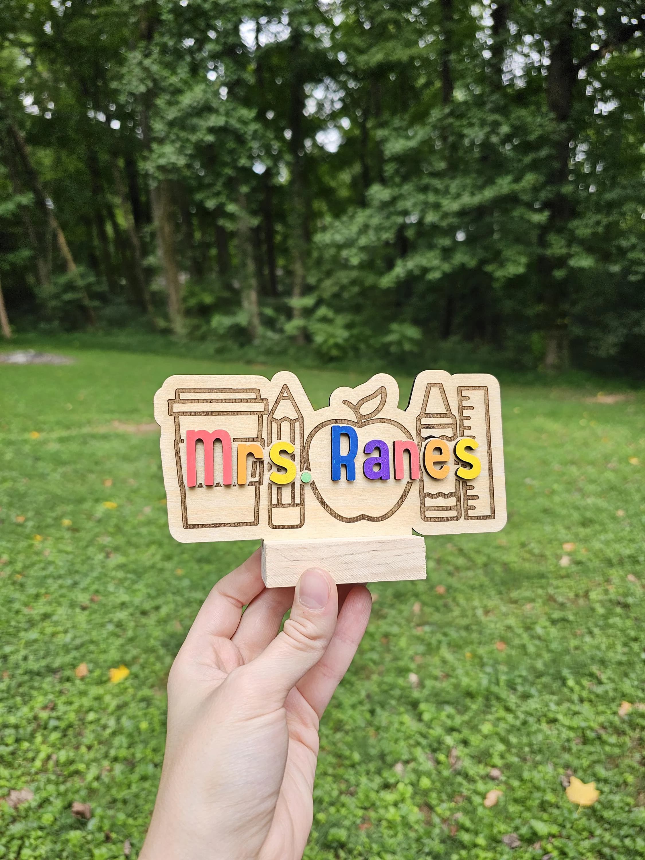 Fun Teacher Desk Name Plate | Custom Appreciation Gift Back To School Present | Holiday Birthday New Teacher Ideas | Wooden Rainbow Sign