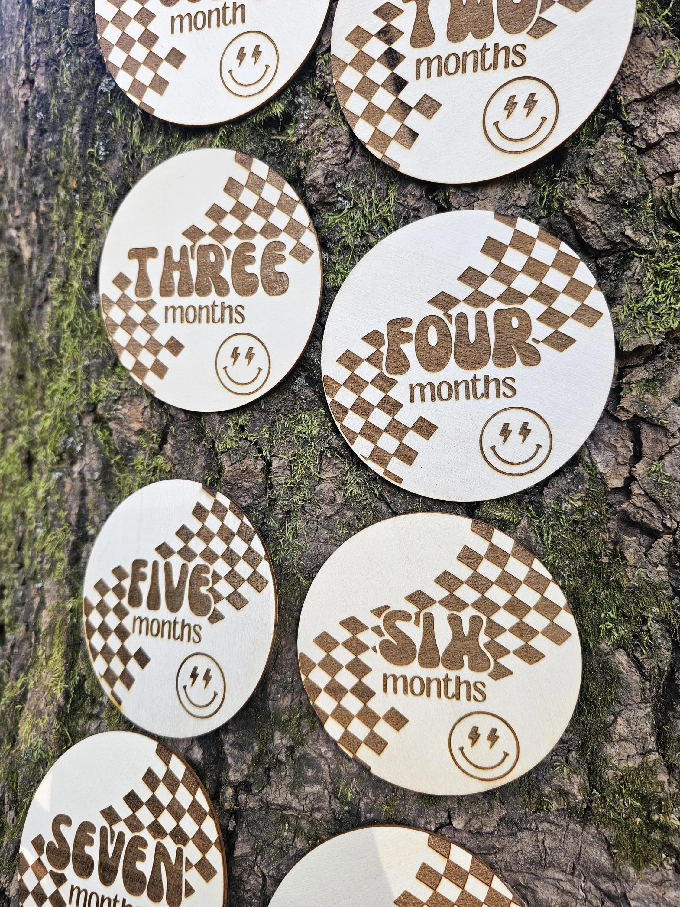 Skater Boy Girl Baby Milestones | One Rad Groovy Engraved Wood Months | Retro Checkered Cute Baby Announcement - image 3