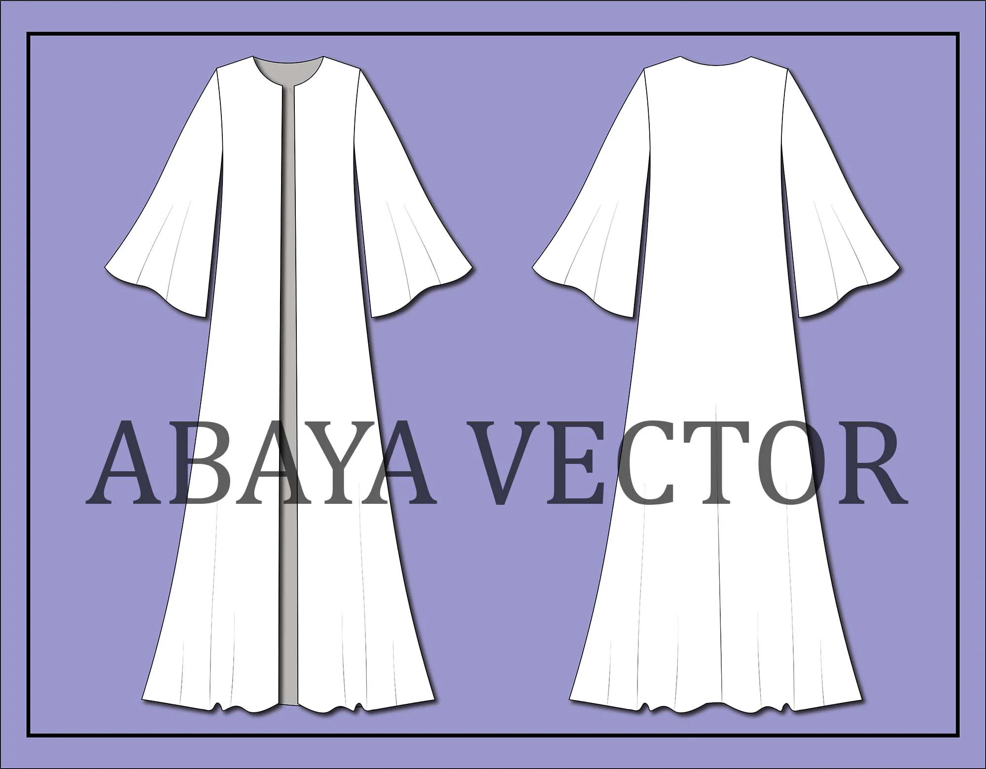 Abaya Fashion Flat Sketch: Islamic Dress Vector Template (Digital Download)