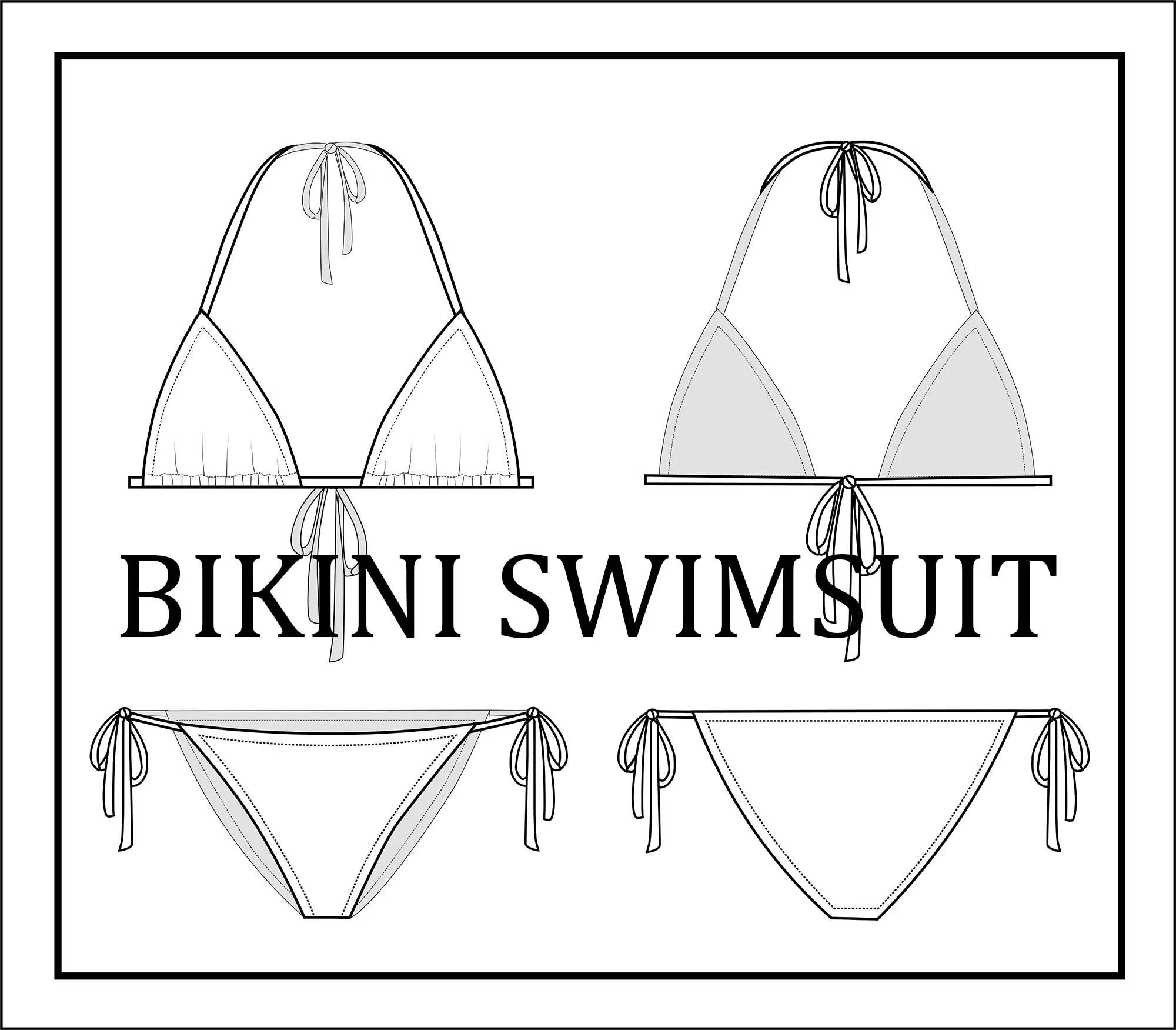 Swimsuits set bundle vector -bikini fashion flat sketch for adobe illustrator - technical drawing - bikini template - womens swimsuit sketch - image 2