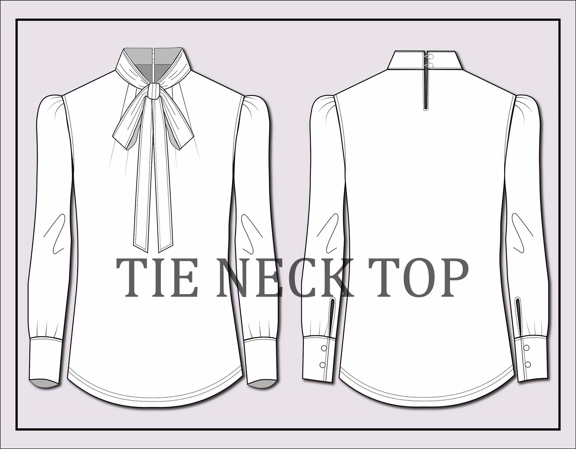 Tie Neck Top Vector: Fashion Flat Sketch (Digital Download)