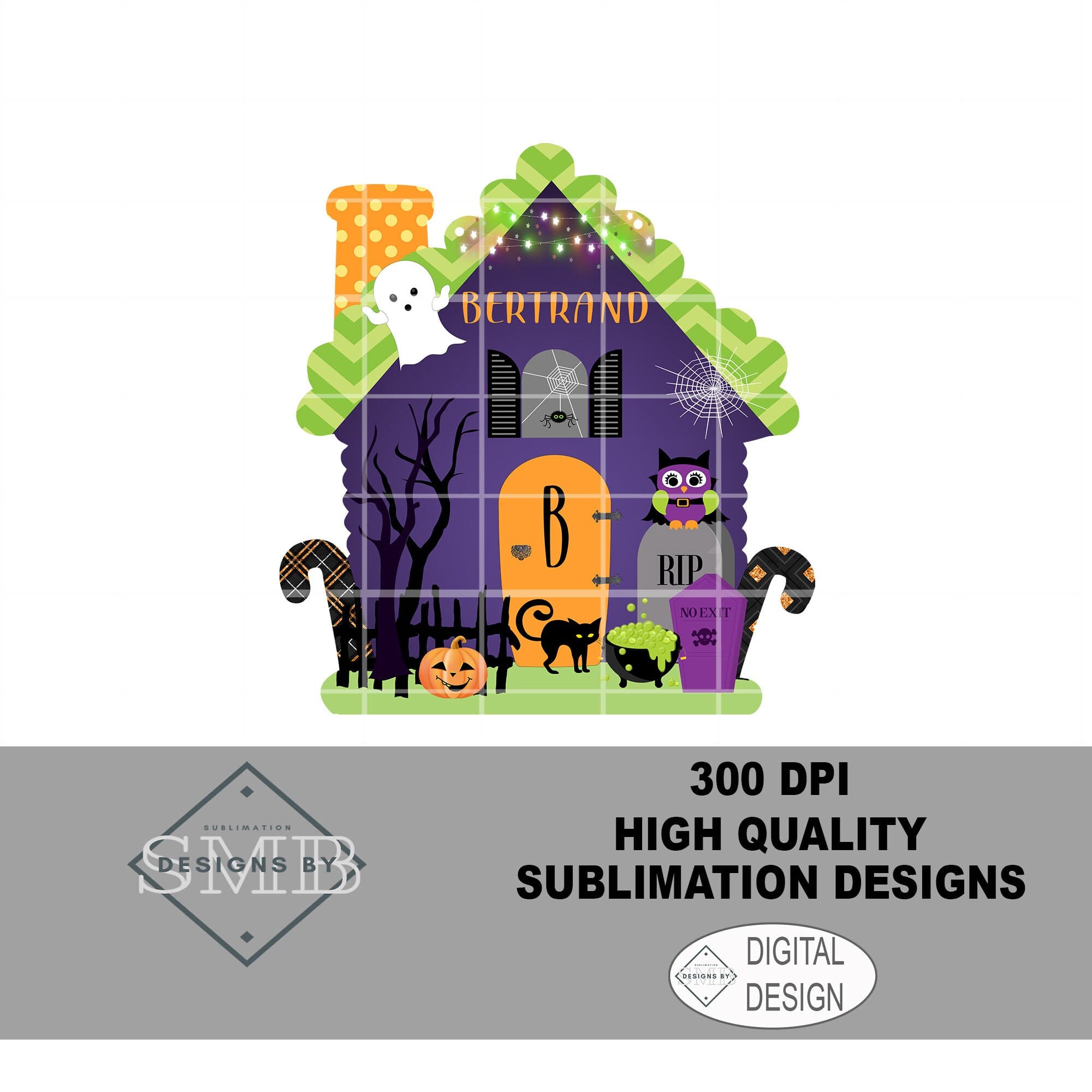 Digital JPEG | Halloween Gingerbread House Door/Wall Hanger | Sign | Purple, Orange, Black, Green | Sublimation Design Download | 300 DPI - image 3