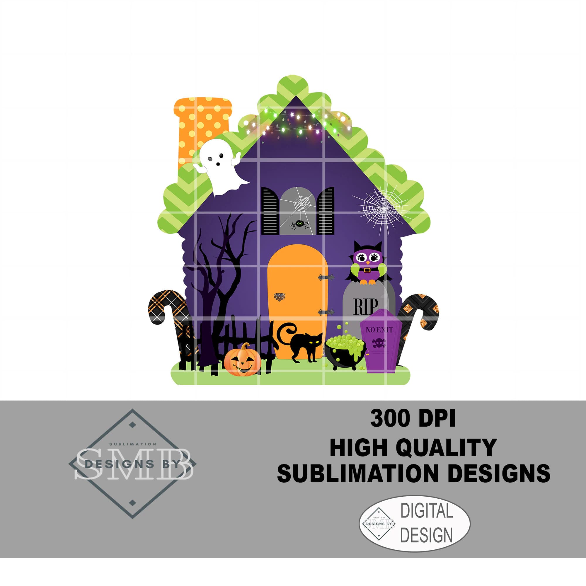Digital JPEG | Halloween Gingerbread House Door/Wall Hanger | Sign | Purple, Orange, Black, Green | Sublimation Design Download | 300 DPI