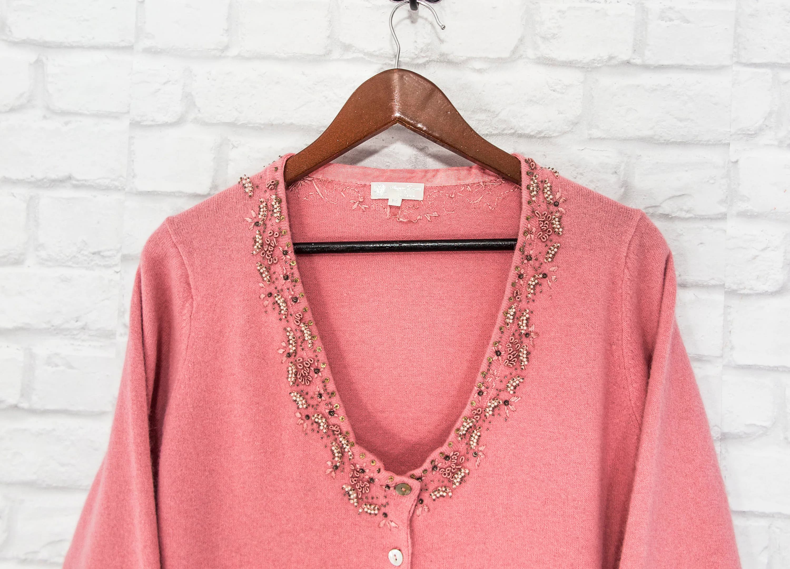 Vintage NOA NOA Dreams Angora/Wool Knit Embellished Beaded Cardigan Sweater size M - image 3
