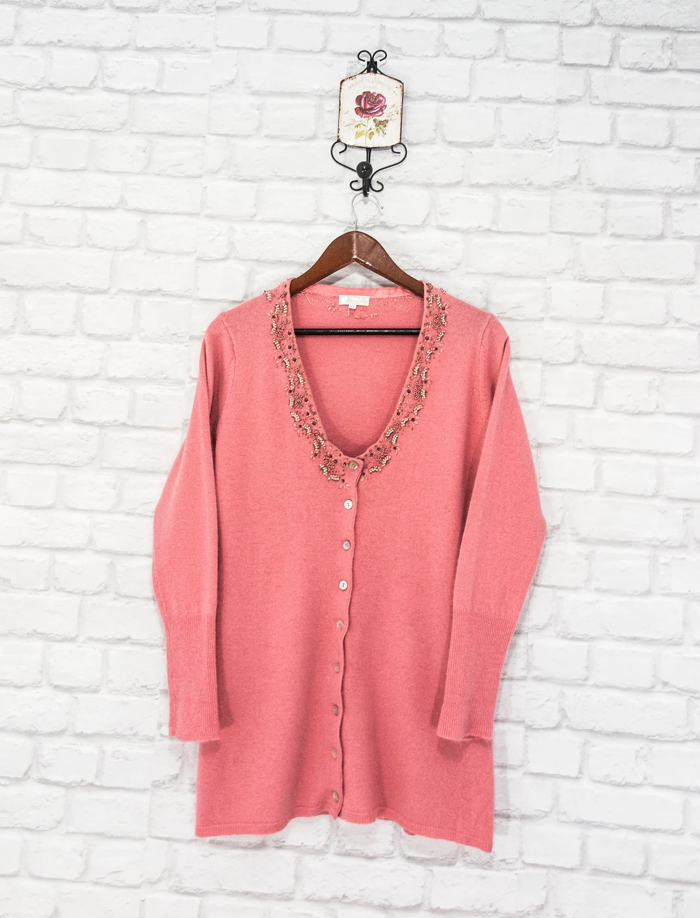 Vintage NOA NOA Dreams Angora/Wool Knit Embellished Beaded Cardigan Sweater size M
