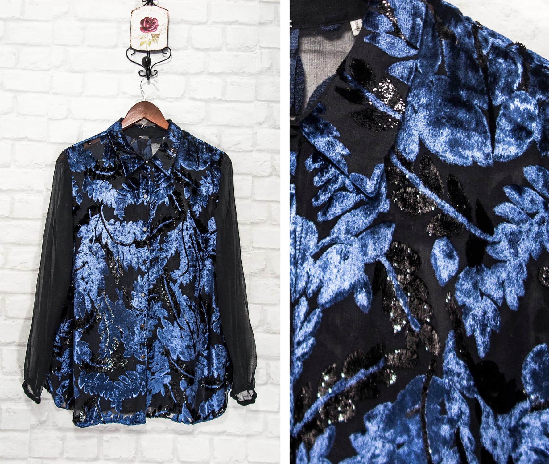 Elie Tahari Silk Blend Shirt Soft Plush Pattern Embellished Long sleeve Sheer Blouse Silk size M - image 3