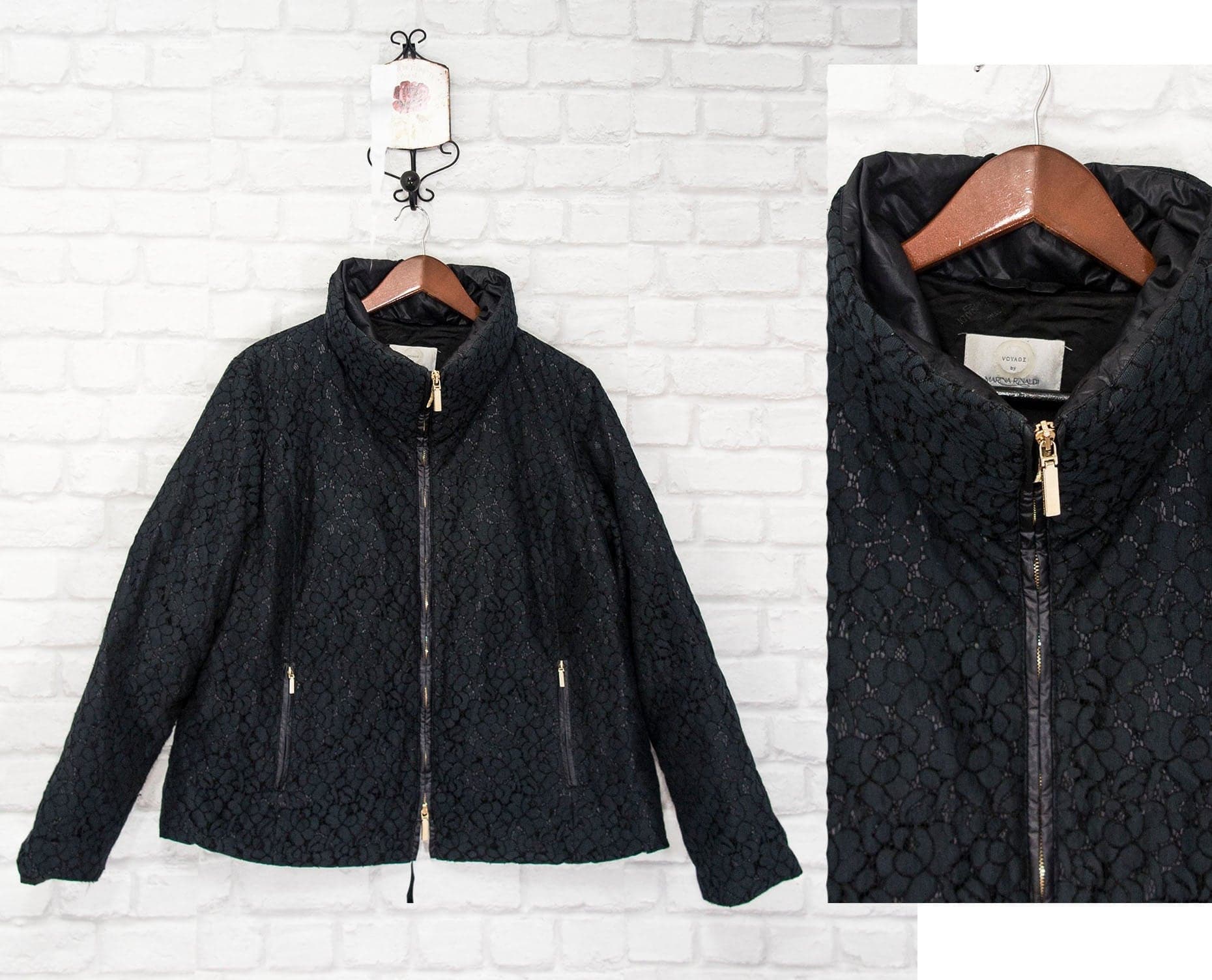 Voyage by Marina Rinaldi Womens Black Lace Jacket Coat Padded size MR21/UK16/US12/XL