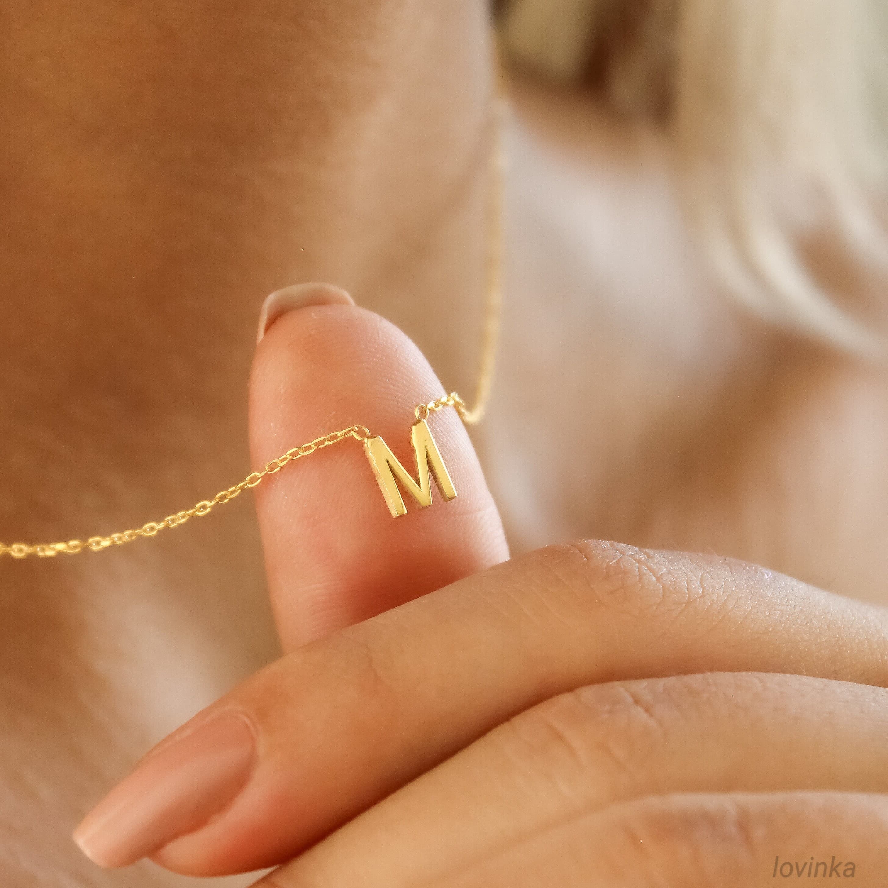 14K Solid Gold Initial Necklace,Real Gold Minimalist Letter Jewelry,Personalized Gift For Her - image 3