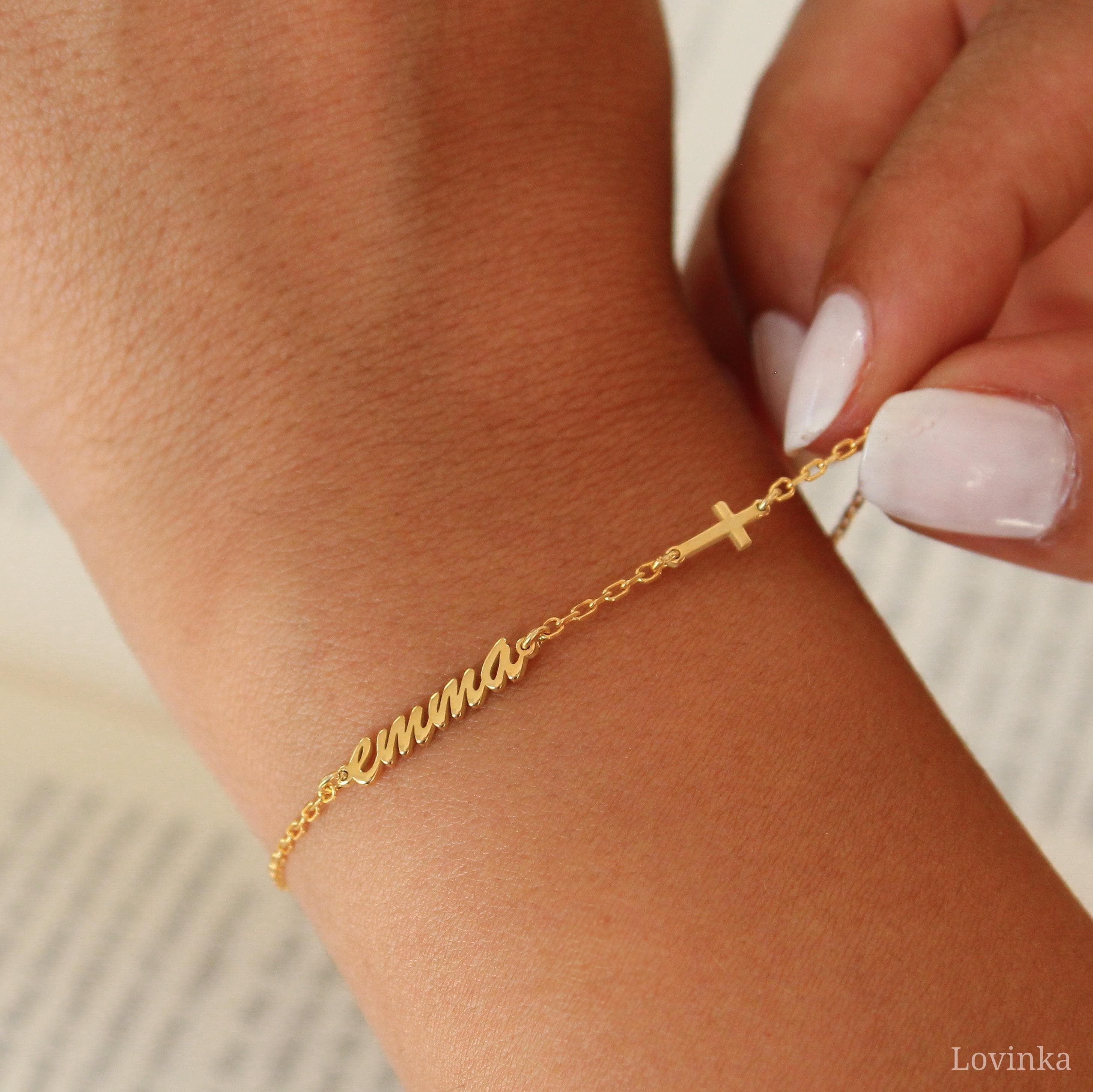 Personalized Name Bracelet with Cross - Custom Name Jewelry - Minimalist Gift For Her - image 4