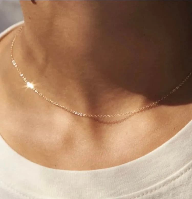 14K Solid Gold Dainty Chain Necklace, Simple Everyday Delicate Layering Chains,Real Gold Necklace,Choker Necklace