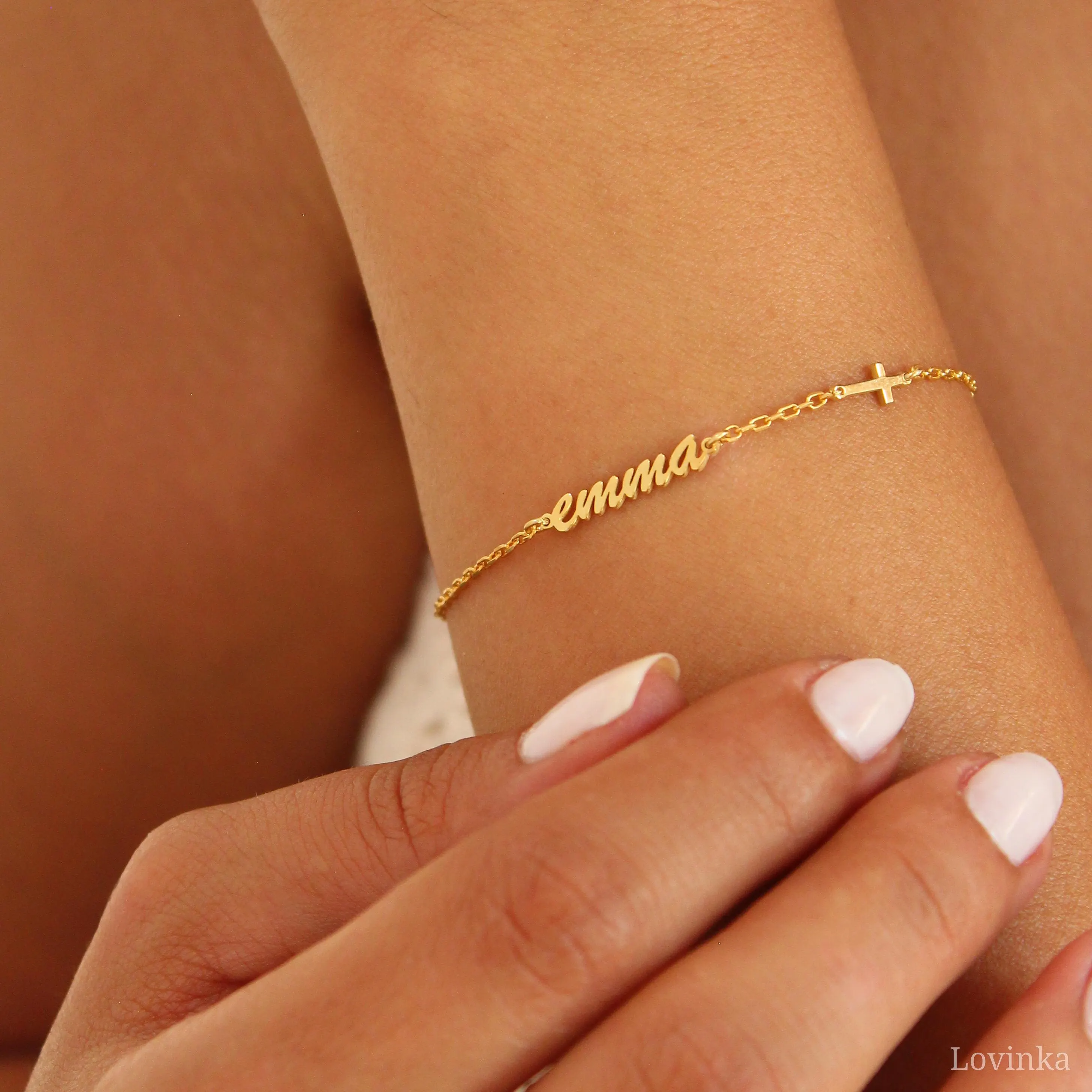 Personalized Name Bracelet with Cross - Custom Name Jewelry - Minimalist Gift For Her - image 5