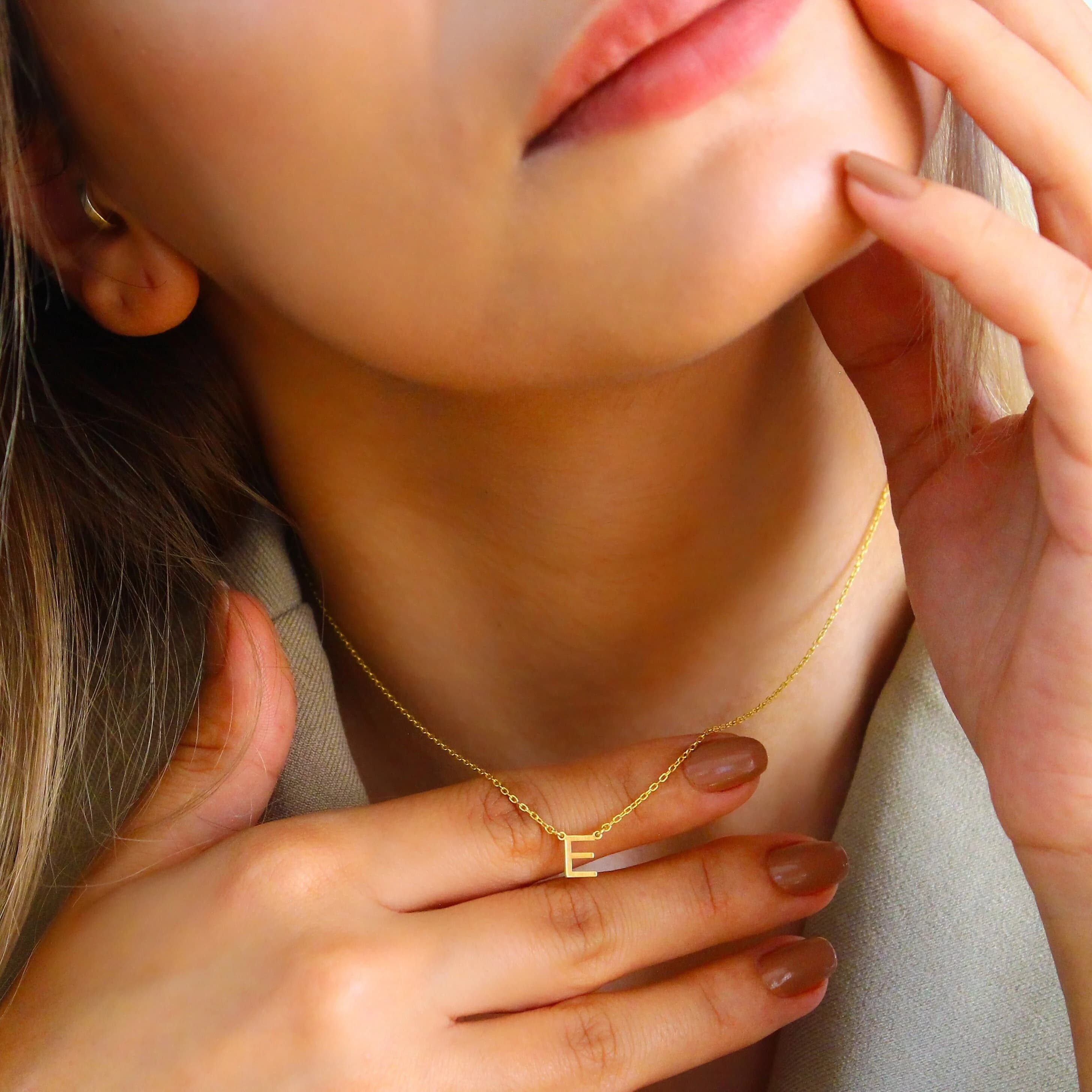 14K Solid Gold Initial Necklace,Real Gold Minimalist Letter Jewelry,Personalized Gift For Her