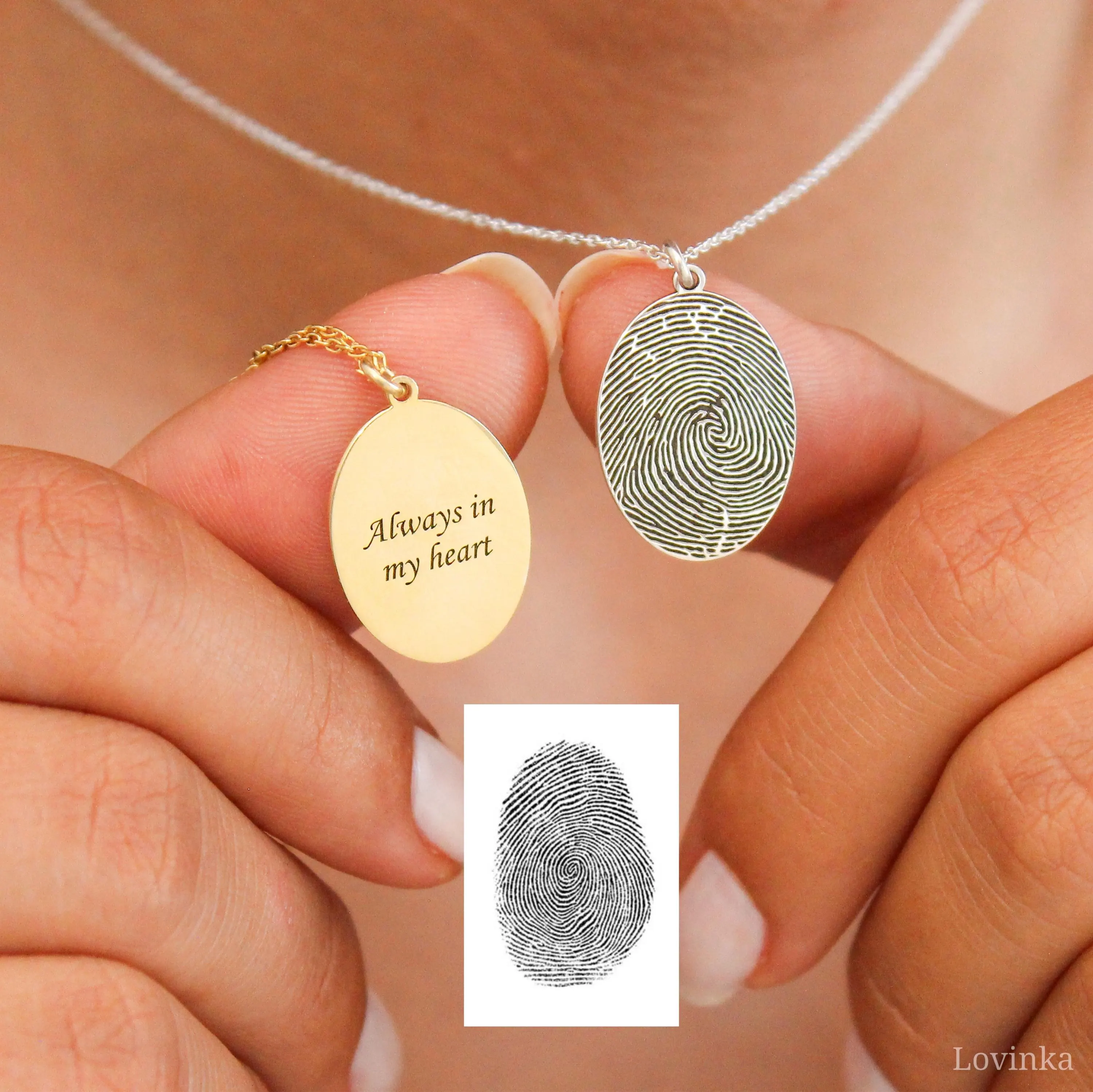 Personalized Fingerprint Necklace, Custom Fingerprint Jewelry, Memorial Necklace, Engraved Fingerprint Gift, Sympathy Gift for Mom - image 4