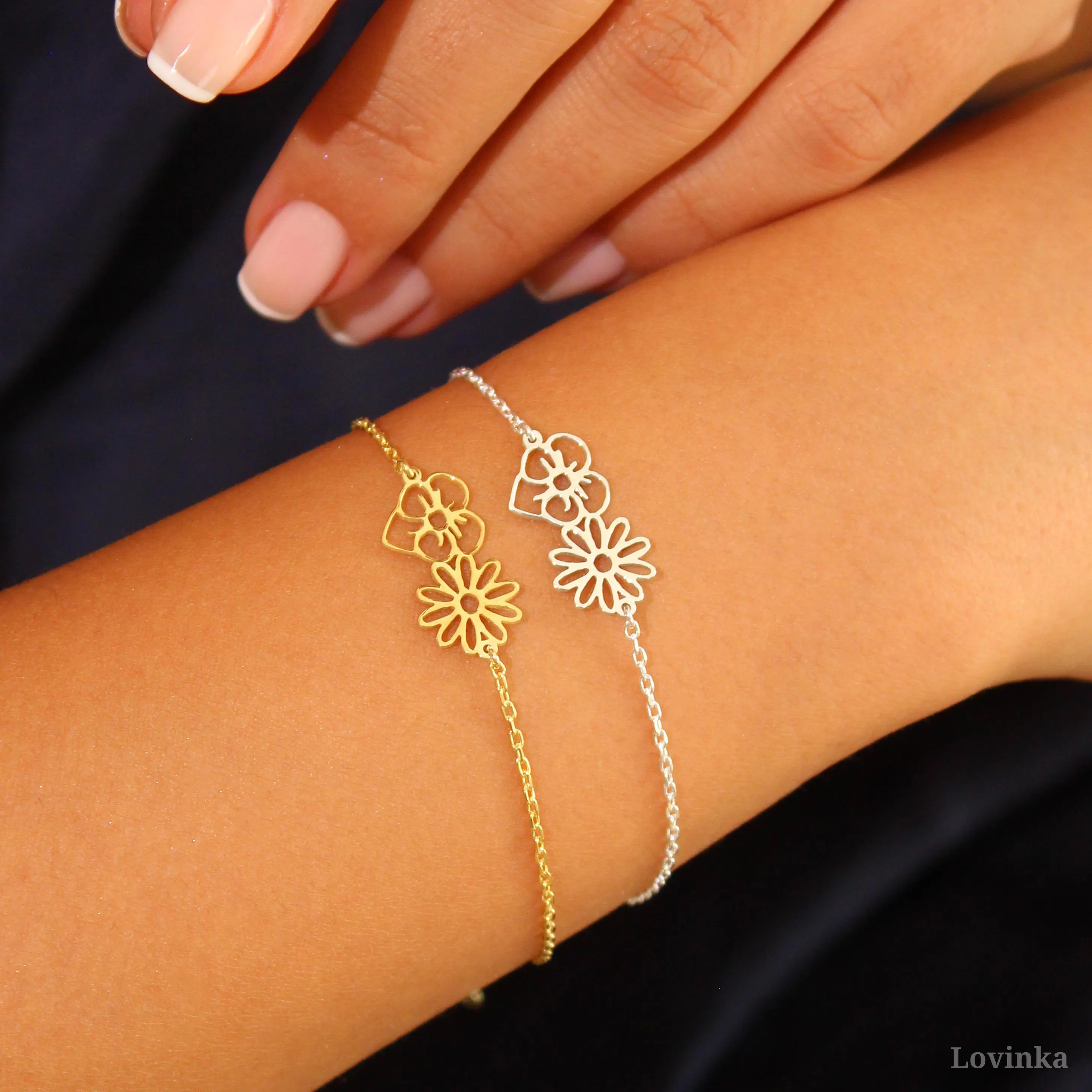 14K Gold Birth Flower Bracelet,Personalized Jewelry,Custom Bracelet,Gift For Her - image 3