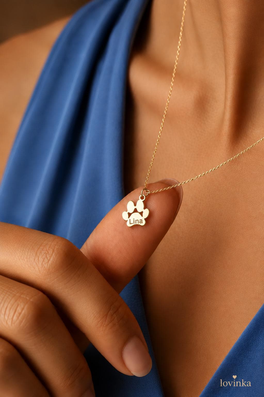 14K Solid Gold Paw Print Name Necklace,Real Gold Personalized Dog Paw Necklace,Minimalist Paw Necklace,Personalized Gifts, Pet Memorial Gift