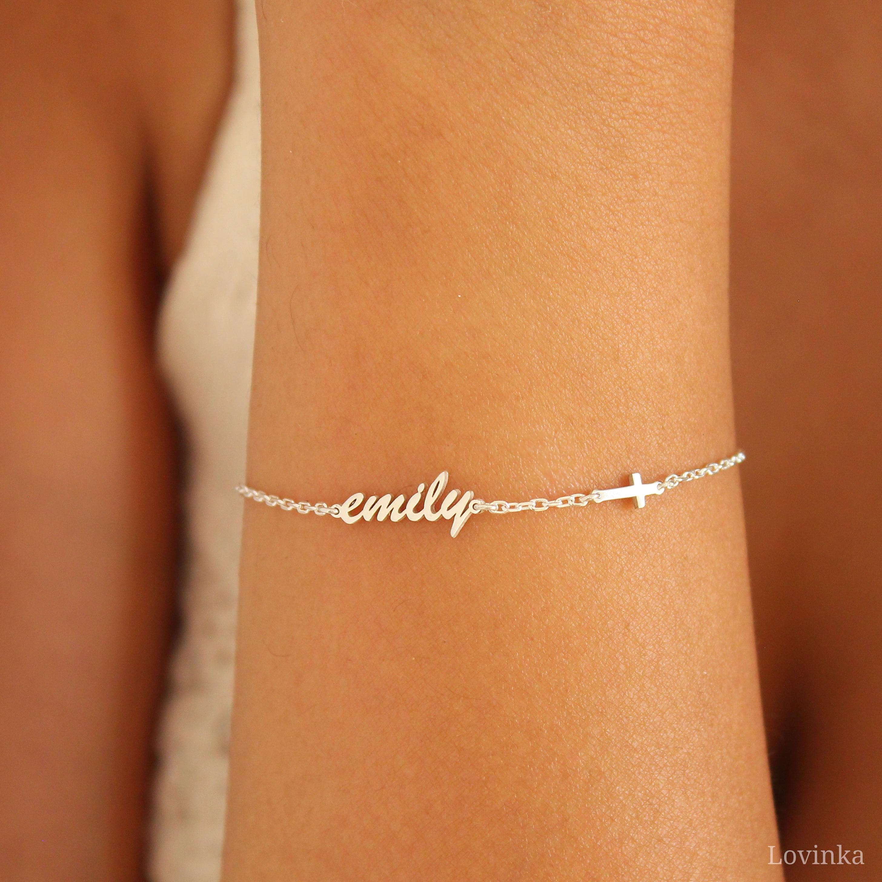 Personalized Name Bracelet with Cross - Custom Name Jewelry - Minimalist Gift For Her - image 3