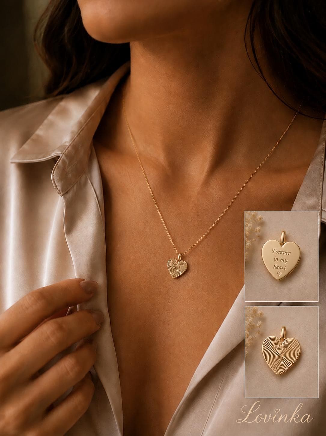14K Solid Gold Heart Fingerprint Necklace,Actual Fingerprint Necklace,Fingerprint Jewelry,Memorial Gift,Personalized Gifts