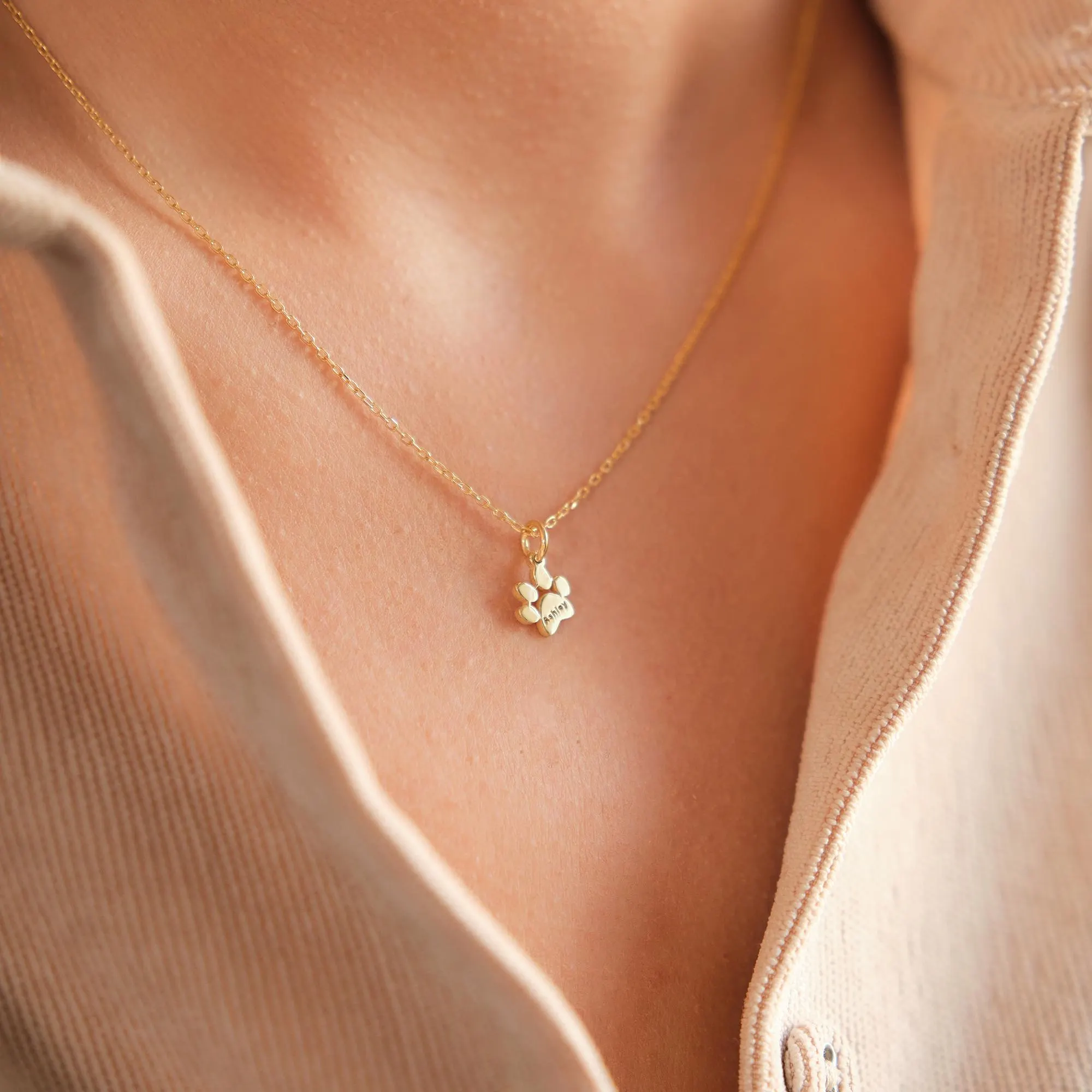 14K Solid Gold Paw Print Name Necklace,Real Gold Personalized Dog Paw Necklace,Minimalist Paw Necklace,Personalized Gifts, Pet Memorial Gift - image 5