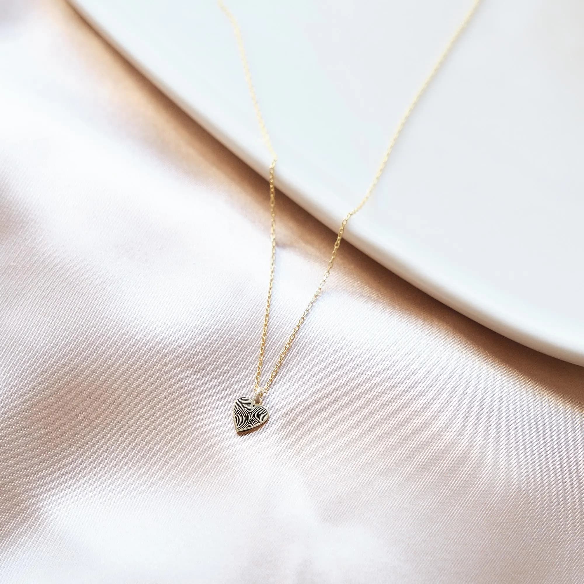 14K Solid Gold Heart Fingerprint Necklace,Actual Fingerprint Necklace,Fingerprint Jewelry,Memorial Gift,Personalized Gifts - image 4