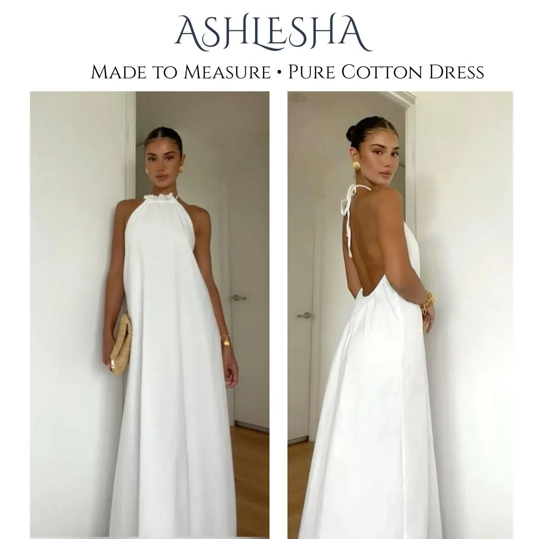 Premium Cotton Dress: Fully Lined, Halter Neck, Open Back - ANY shade of choice, Summer, Beach, Vacation