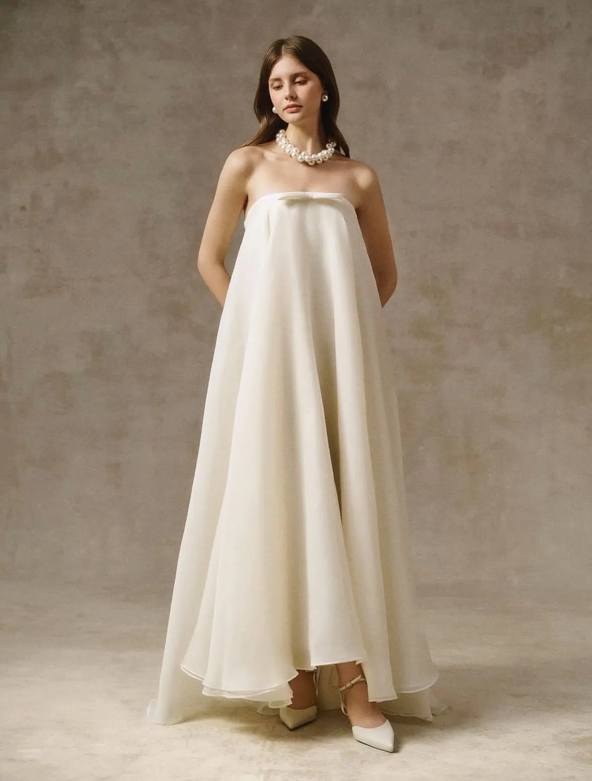Made-to-measure - Organza Romantic Dress, Strapless/Spaghetti, Bow detailing, Minimal, Wedding, whimsical, flowy, Fully Lined - image 5