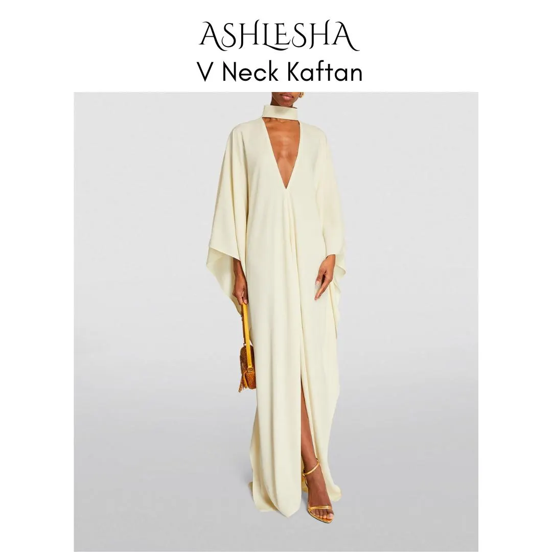 Made-to-Measure V Neck Kaftan Styled Dress: Custom Color, Size, Length, Slit/No Slit - Shiny or Matte - image 3