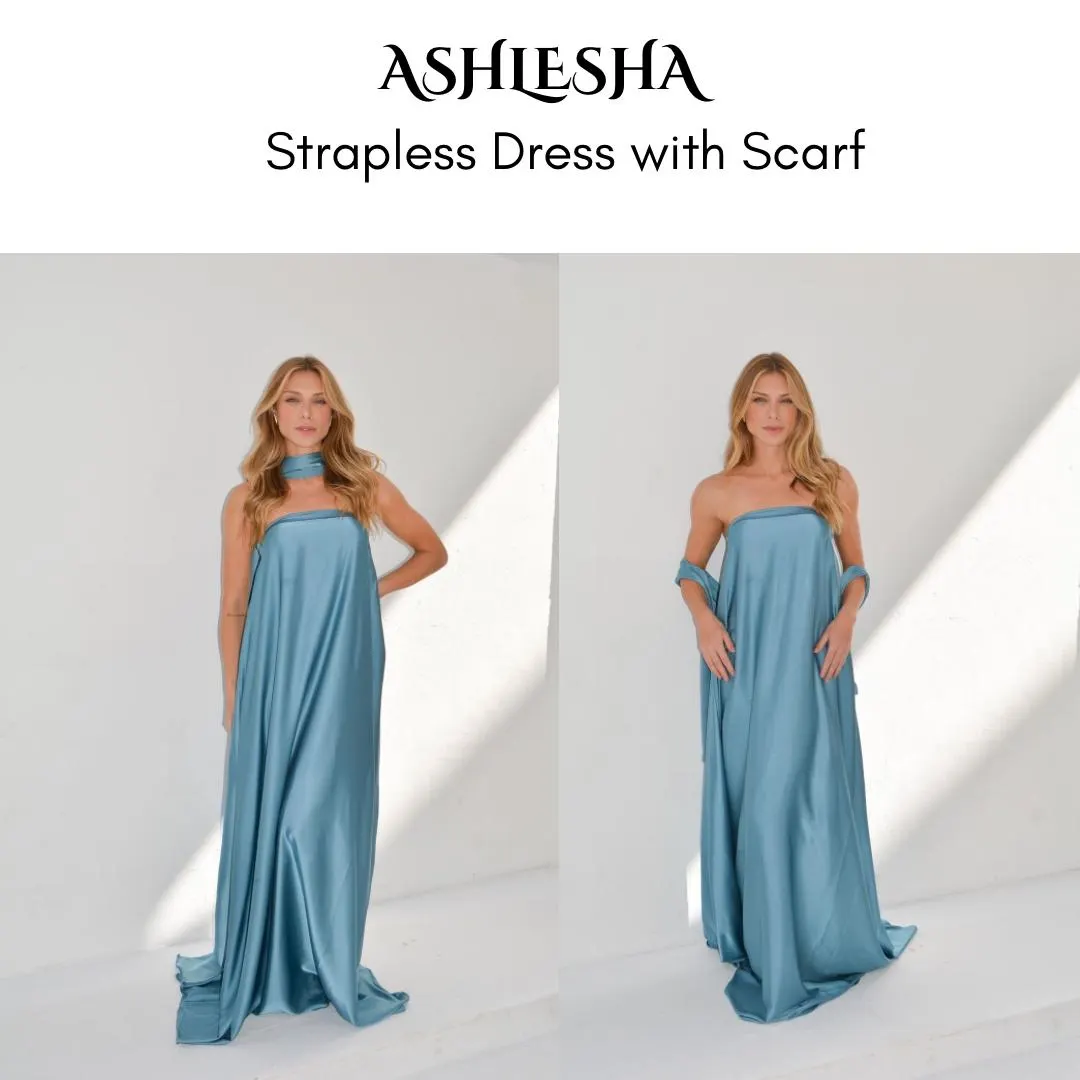 Made-to-Measure - Strapless Dress with Scarf ~ ANY Shade of your choice, wedding guest, bridesmaid, evening gown, romantic, soft girl