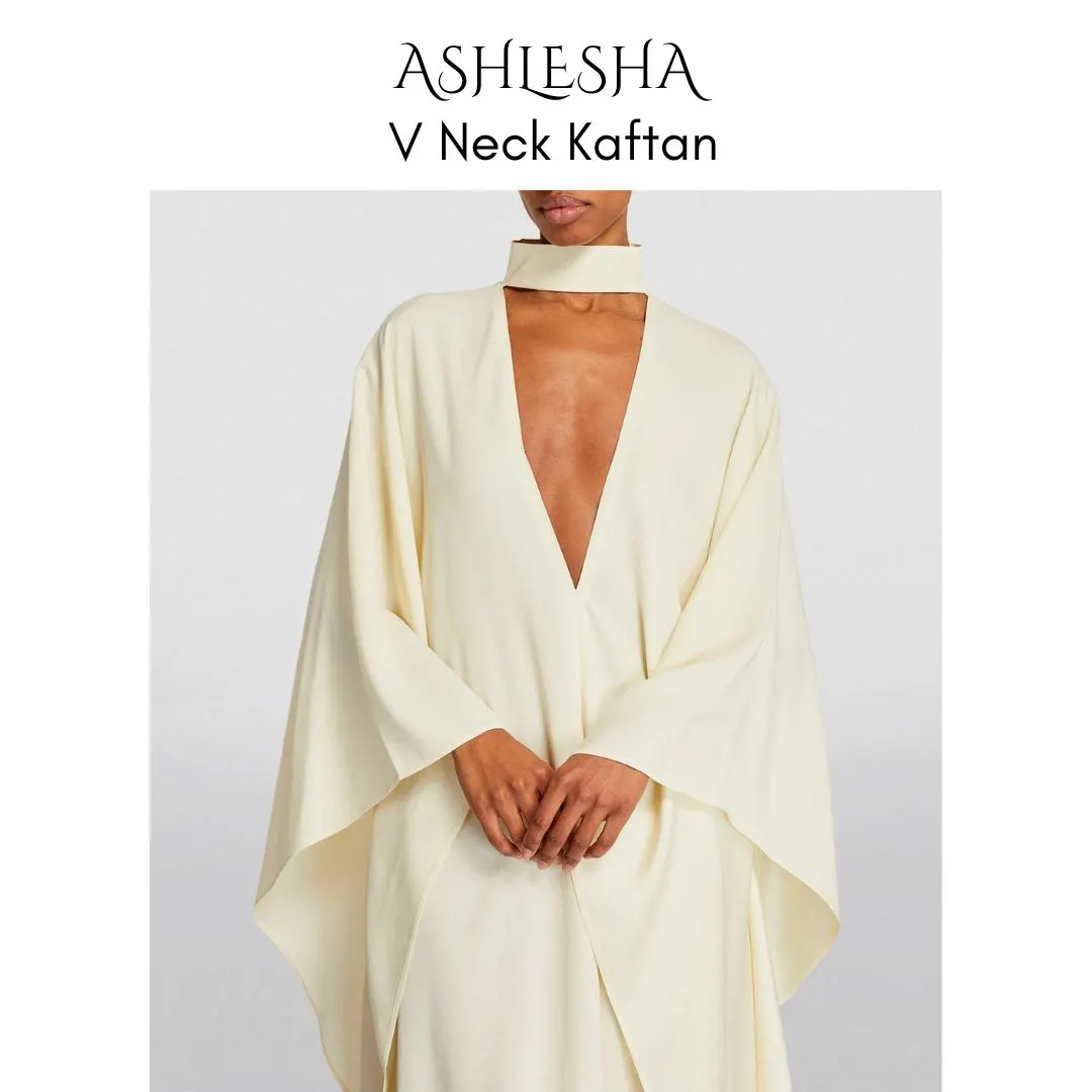 Made-to-Measure V Neck Kaftan Styled Dress: Custom Color, Size, Length, Slit/No Slit - Shiny or Matte - image 4