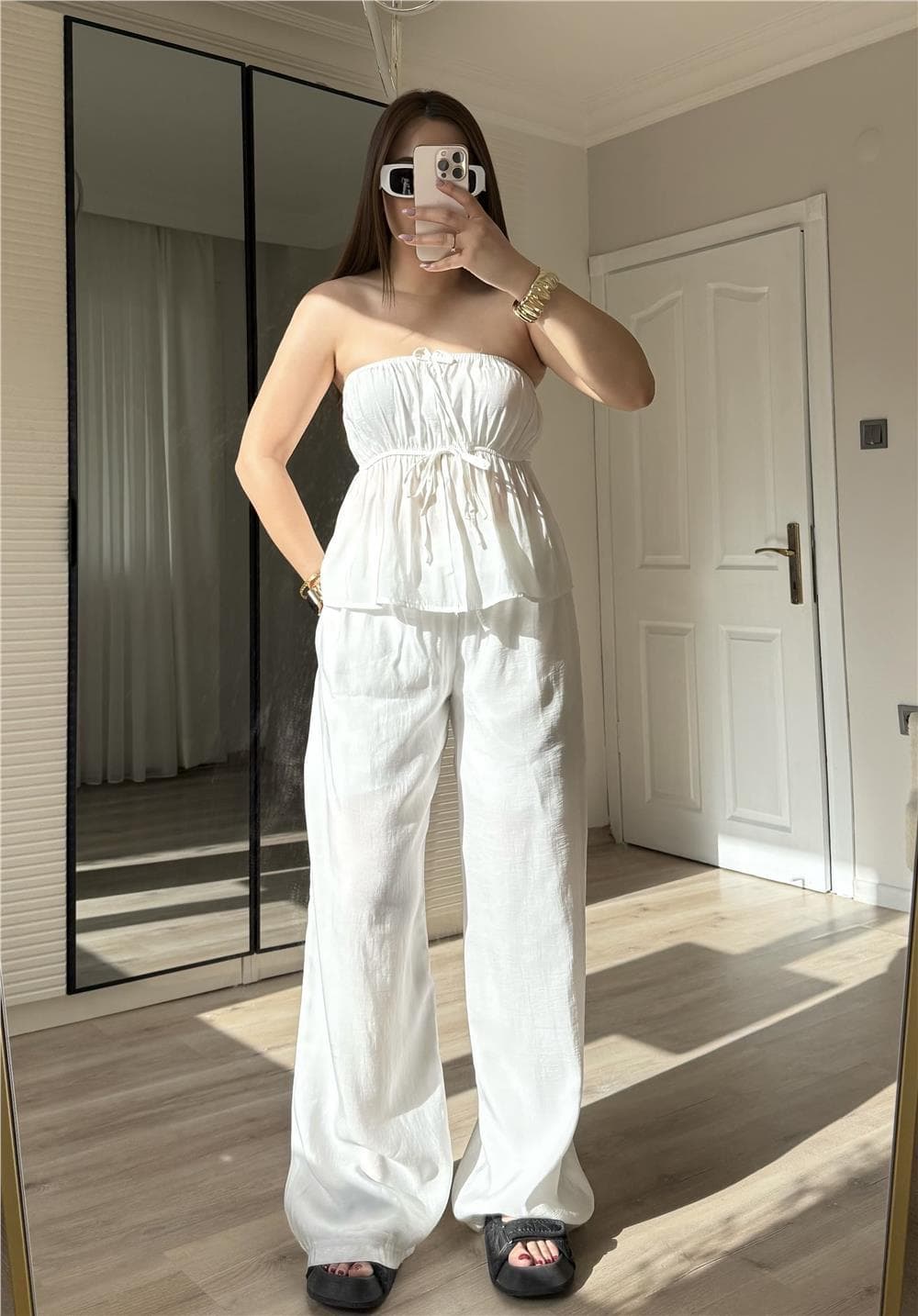 Sustainable Linen Cotton Co-ord Set: Strapless/Spaghetti Top, Wide/Parallel Trouser, Summer Style - image 4