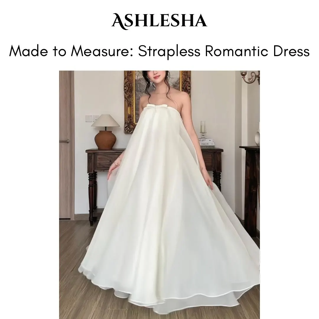 Made-to-measure - Organza Romantic Dress, Strapless/Spaghetti, Bow detailing, Minimal, Wedding, whimsical, flowy, Fully Lined