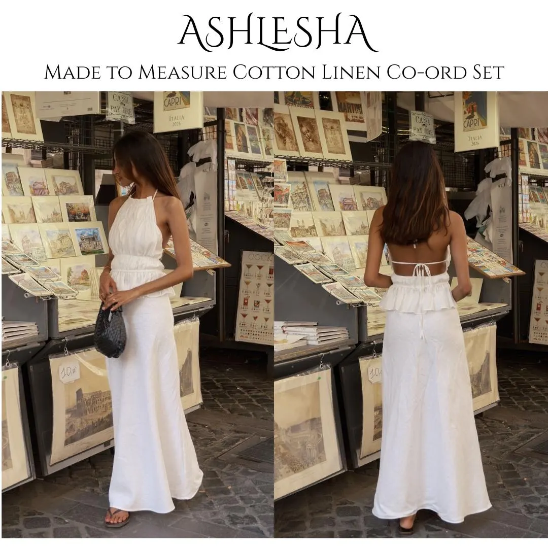 Custom Linen Cotton Co-ord Skirt Set: Tie at tha sides Top, Long Skirt, Summer Style (ANY shade of your choice, DM color reference)