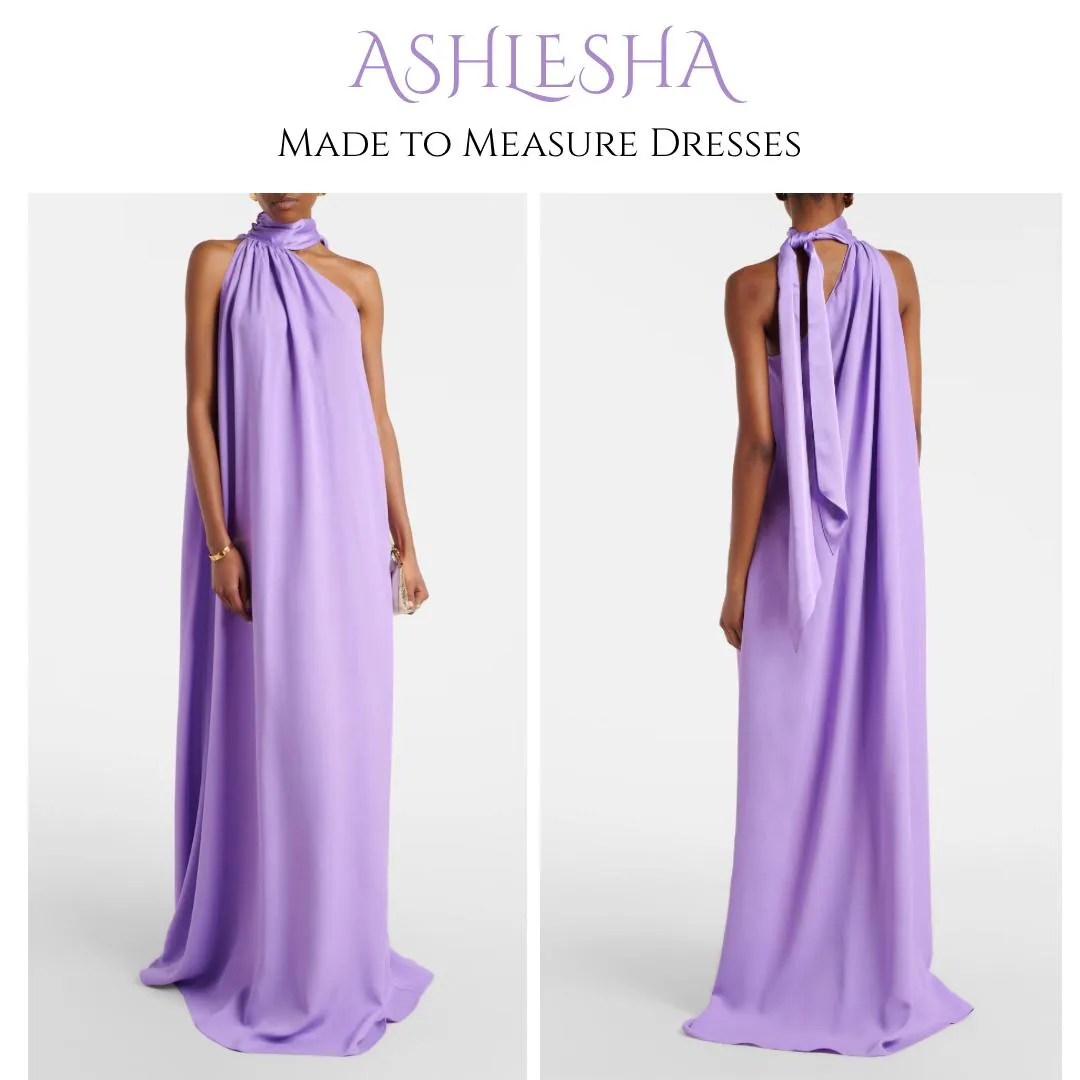 Custom Couture - One Shoulder Dress with attached Scarf ~  Minimal, Classic, Elegant, Wedding Guest, Bridal - ANY Shade of your choice