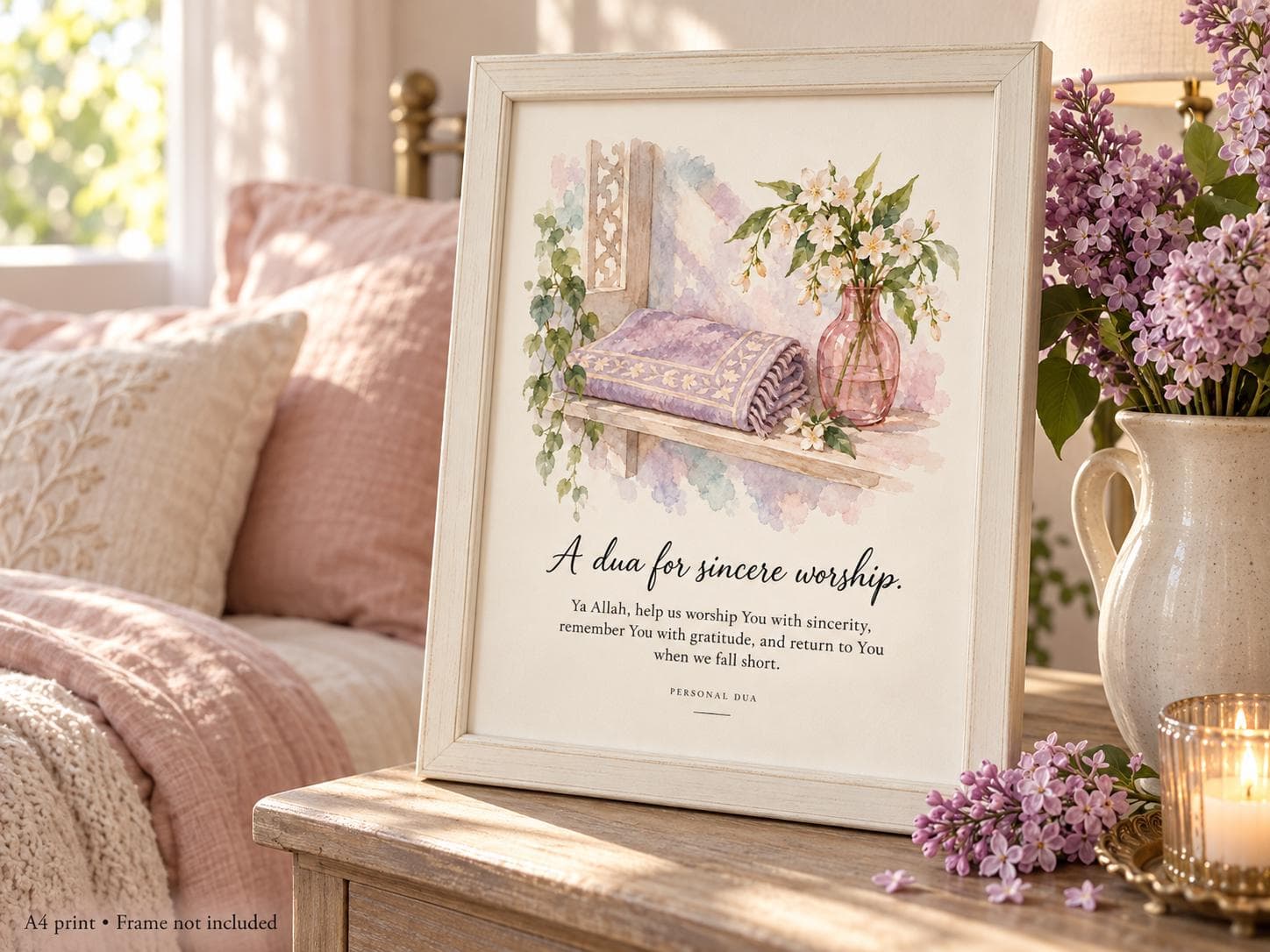 Dua for Sincere Worship A4 print displayed in a lifestyle room. Frame and accessories not included.
