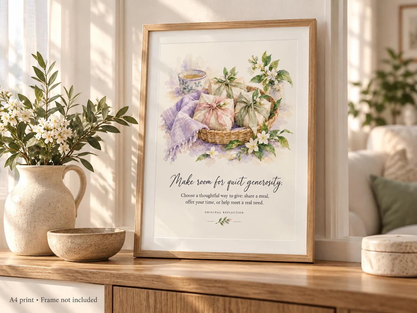 Generosity Islamic Art Print, Wrapped Gifts and Flowers, A4 Unframed