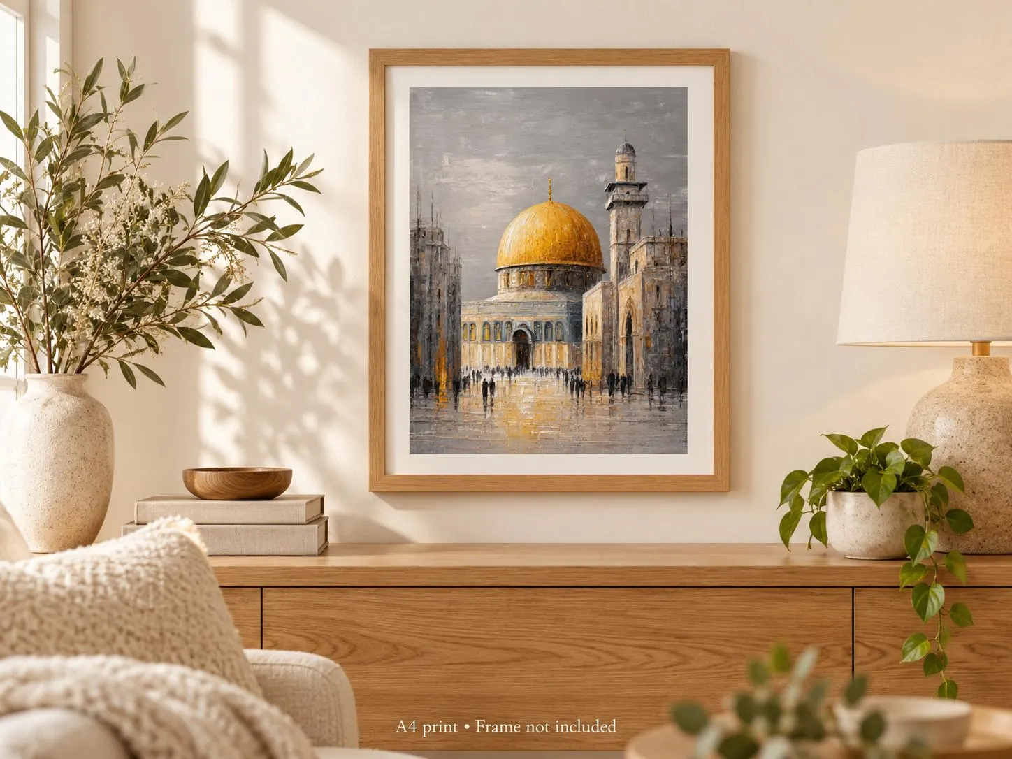Dome of the Rock Jerusalem Art Print, Gold and Grey, A4 Unframed