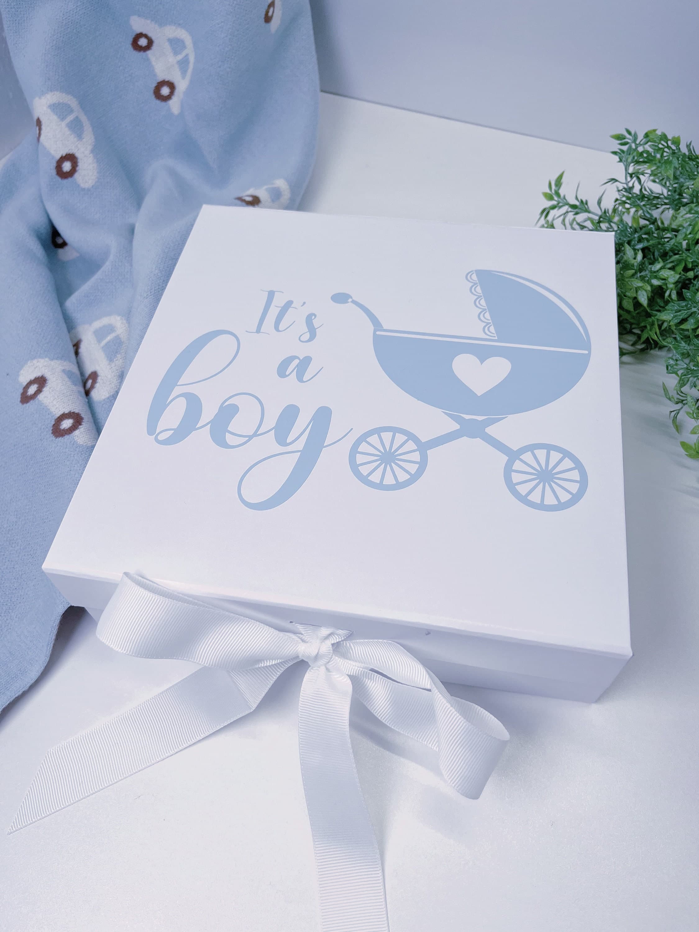 Personalized Baby Boy Keepsake Box, Luxury Memory Box with Ribbon