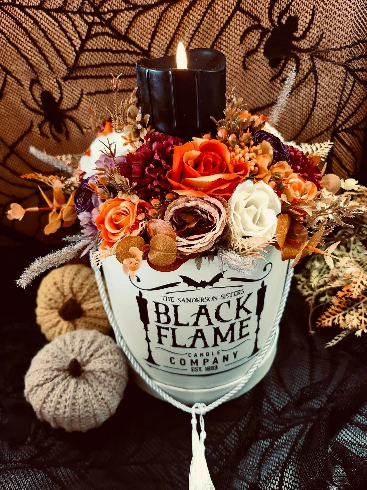 Vintage Halloween Floral Arrangement, Black Flame Candle, Apothecary Decor - image 4