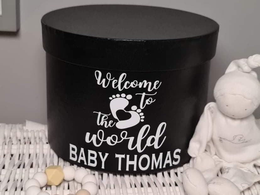 Personalised Newborn Gift Box: Round Baby Keepsake Box - image 3