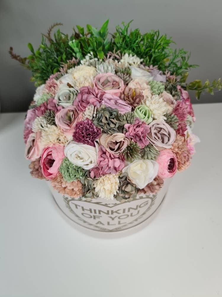 Silk Flower Hat Box Bouquet, Personalised Gift - image 5