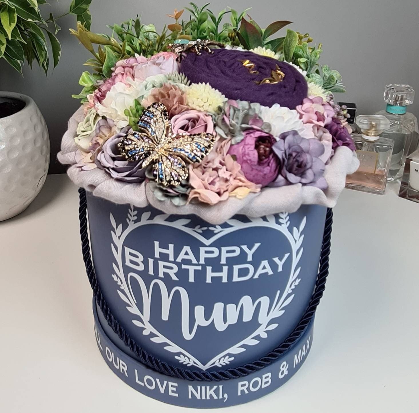Personalised Birthday Bouquet, Scarf and Brooch Set, Gift for Mum - image 3