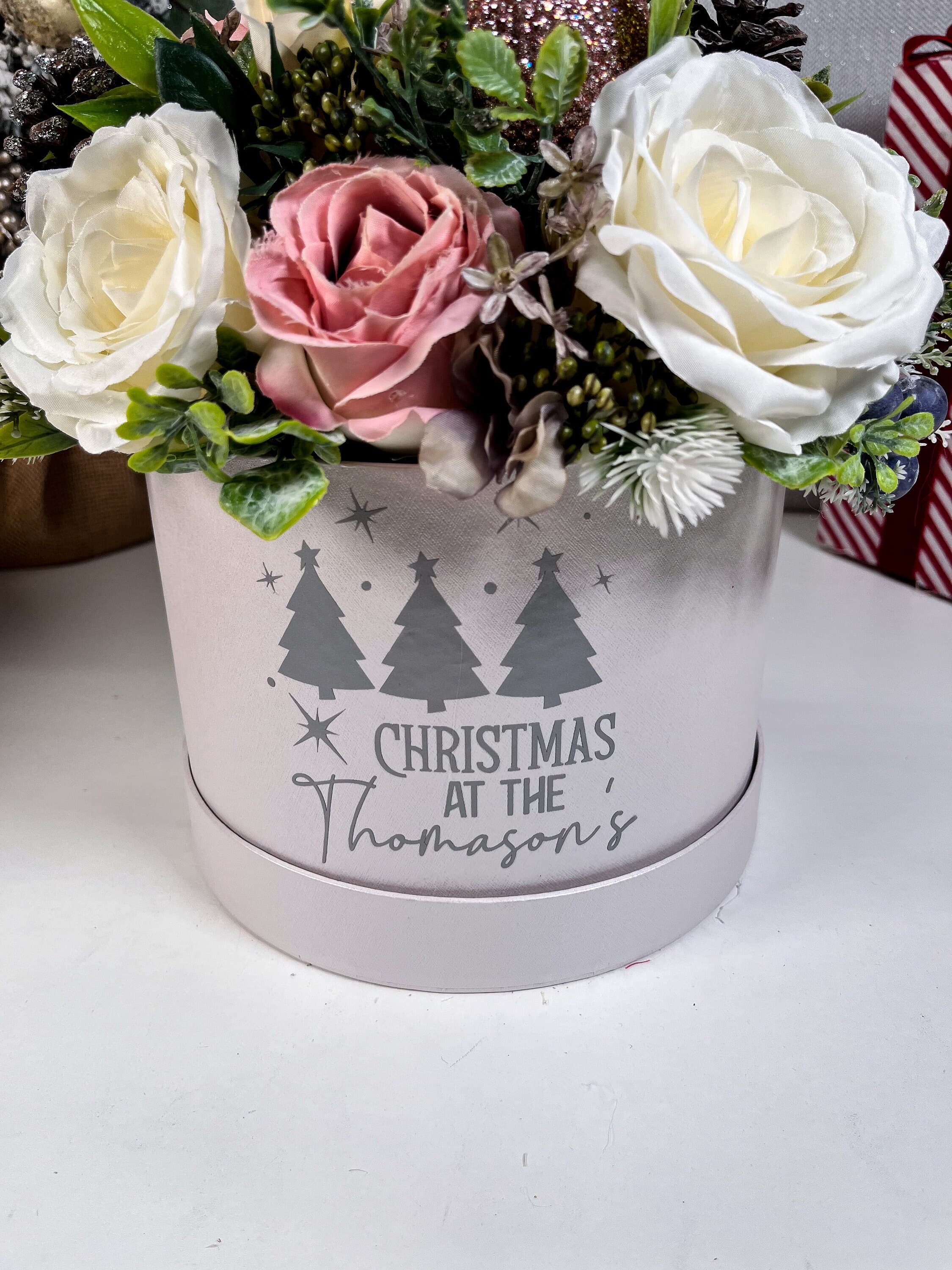 Christmas Flowers, Christmas Gift, Personalised Christmas Box, Artificial Flower display, Christmas Decor, Family Christmas Gift, - image 4