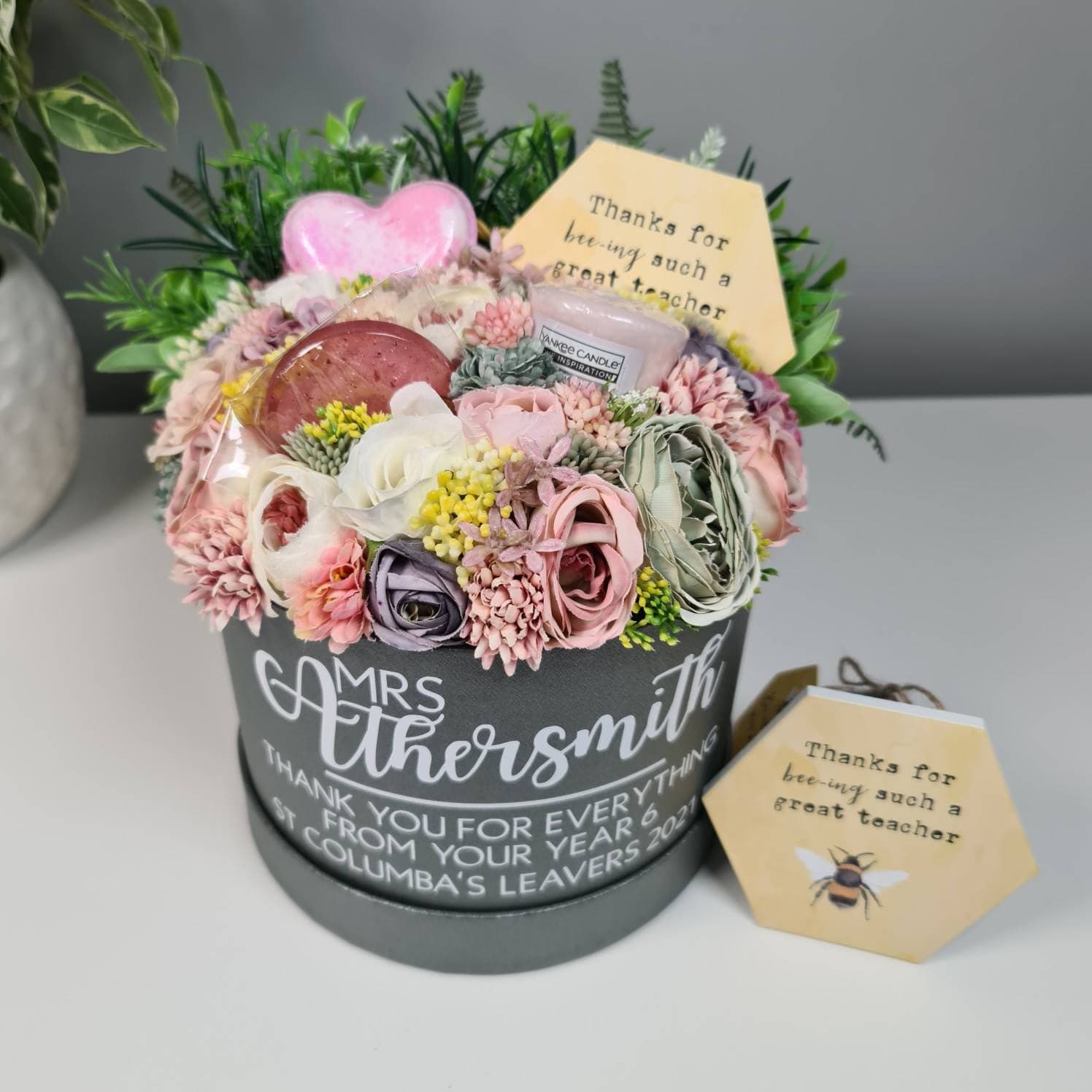 Personalised Teacher Gift Bouquet, Bath Bomb and Candle Set