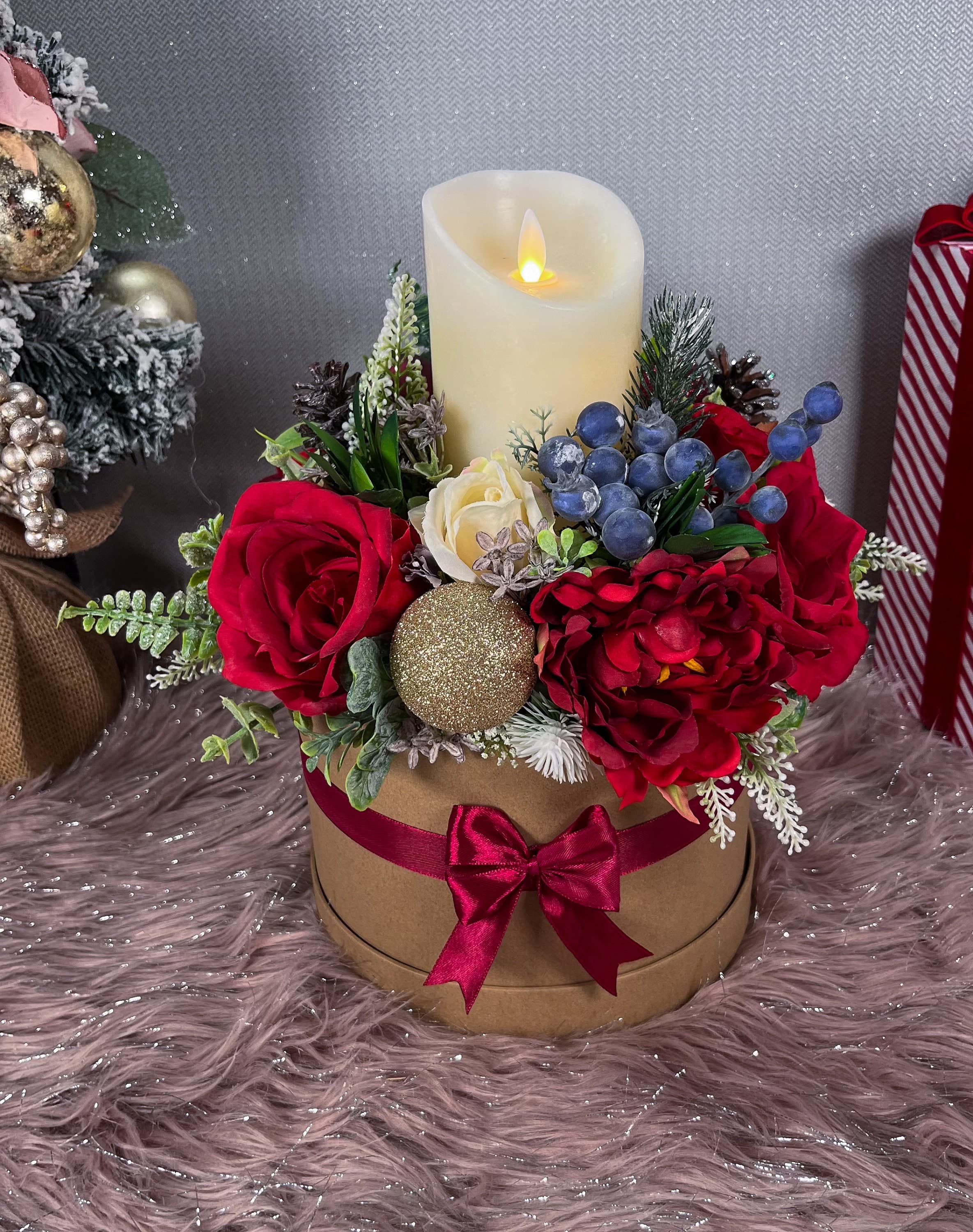 Christmas Floral Display, Candle Table Decoration, Artificial Flowers - image 5
