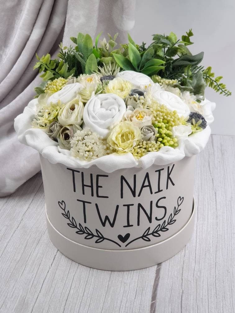 Twins Baby Clothes Bouquet, Personalised Newborn Gift Hamper - image 4