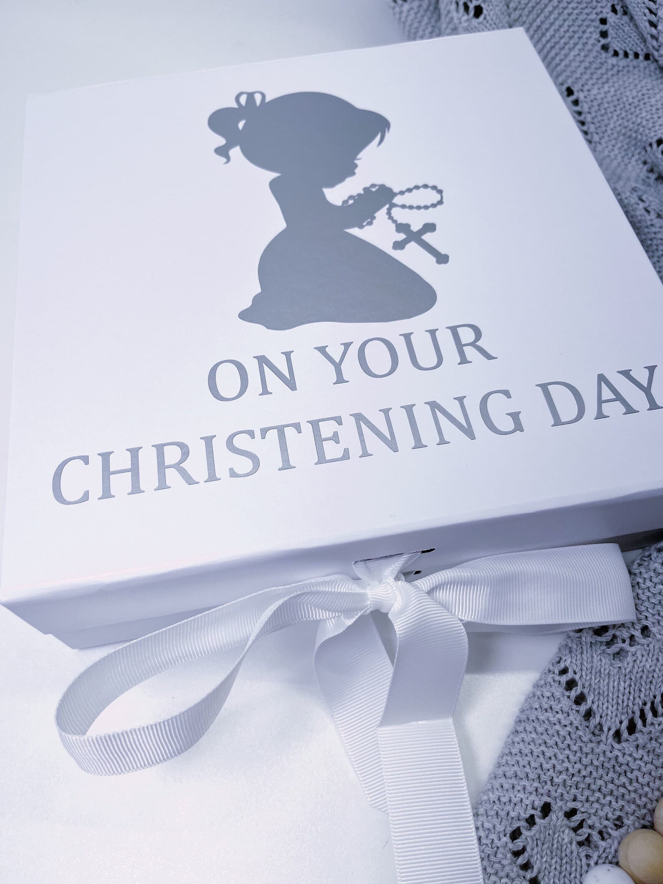 Personalised White Christening Gift Box, Holy Communion Keepsake