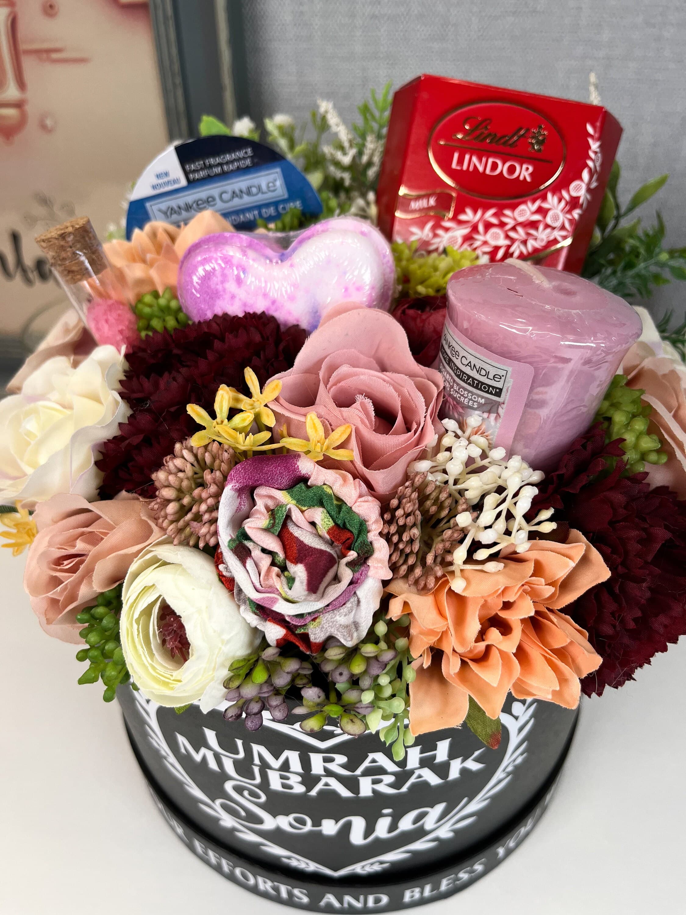 Personalised Umrah Mubarak Gift Set: Silk Flower Bouquet & Pamper Hamper - image 4